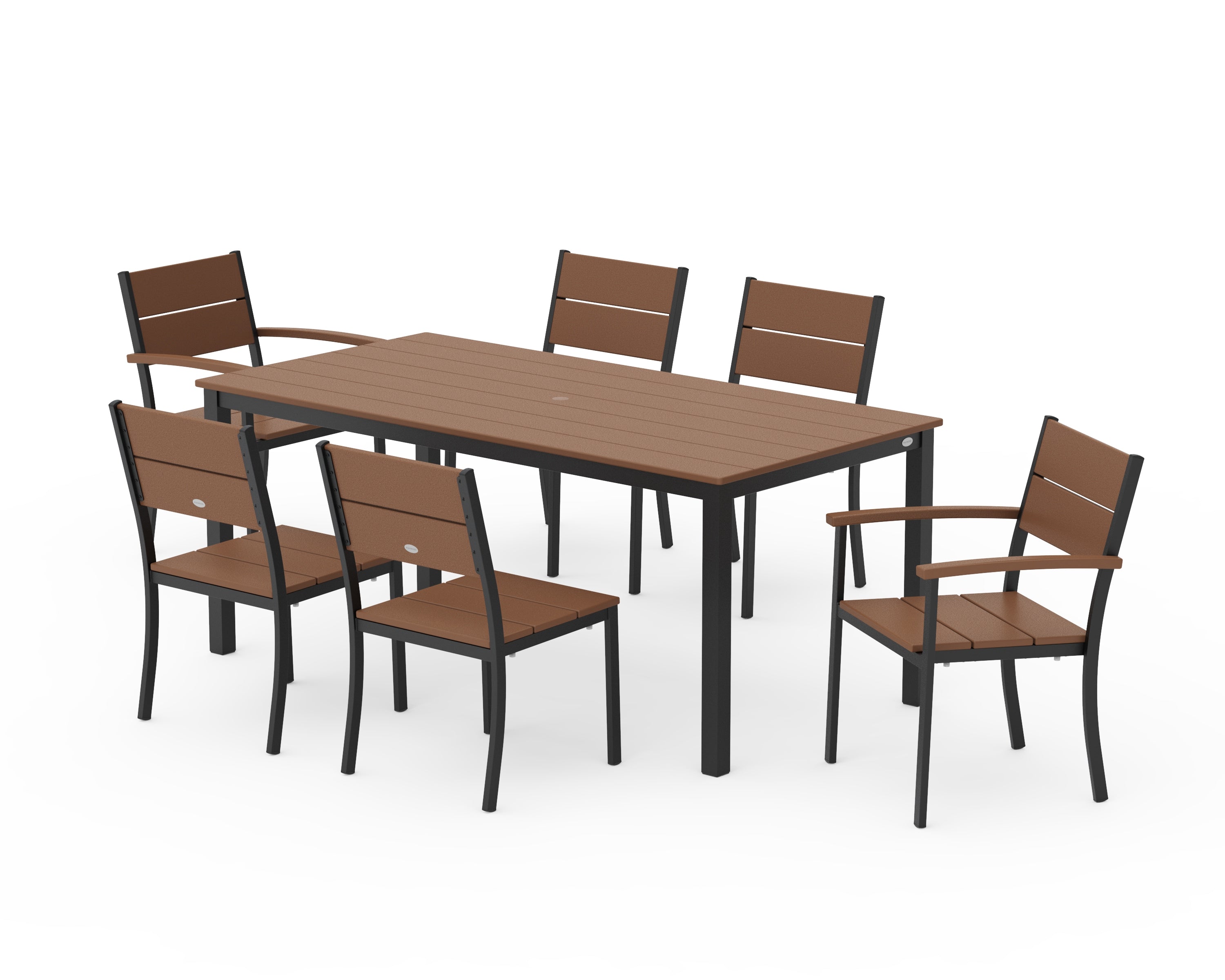 POLYWOOD Main Street 7-Piece Dining Set in Black / Teak