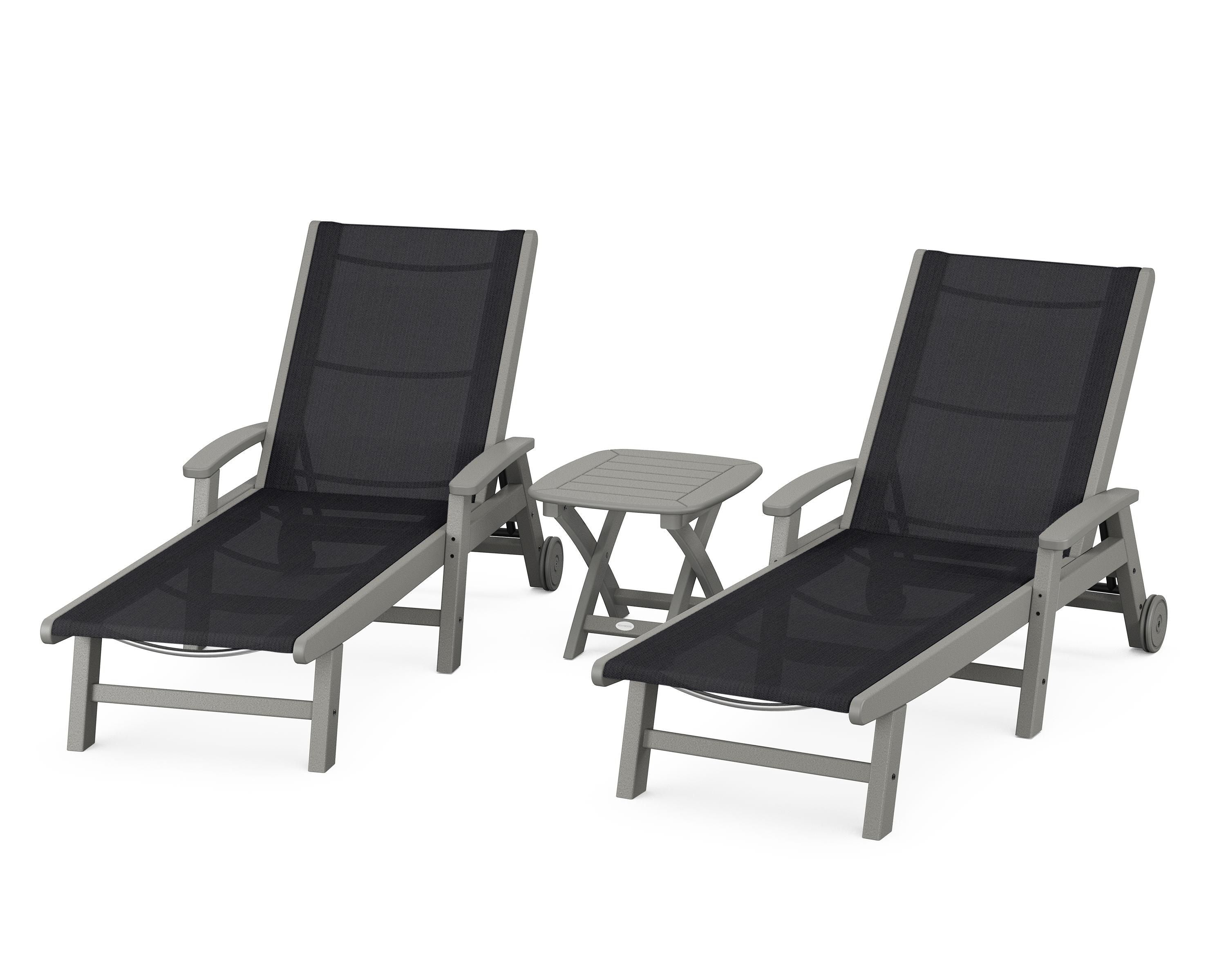 POLYWOOD Coastal 3-Piece Wheeled Chaise Set in Slate Grey / Black Sling