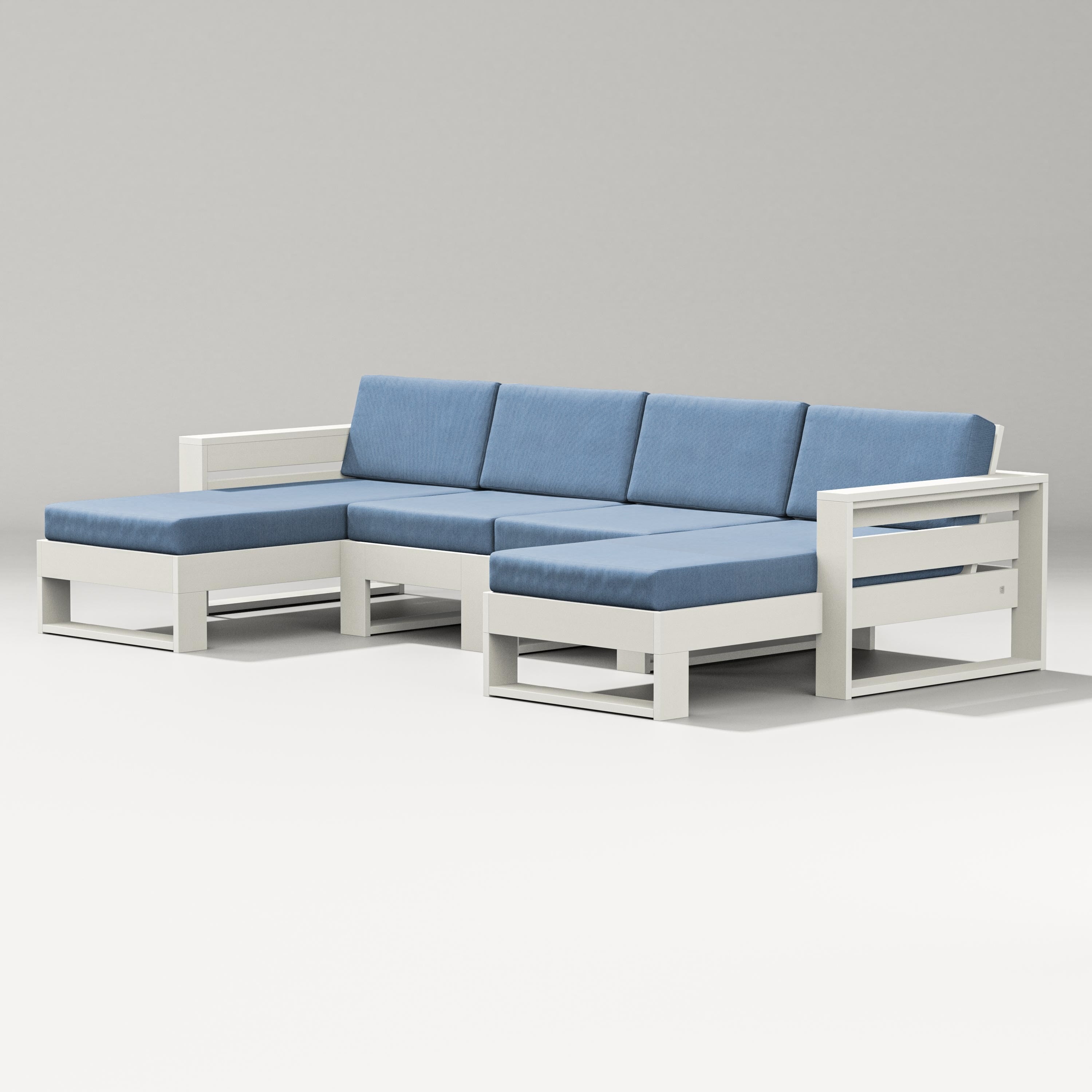 PW Designer Series Latitude Double Chaise Sectional in Vintage White / Sky Blue