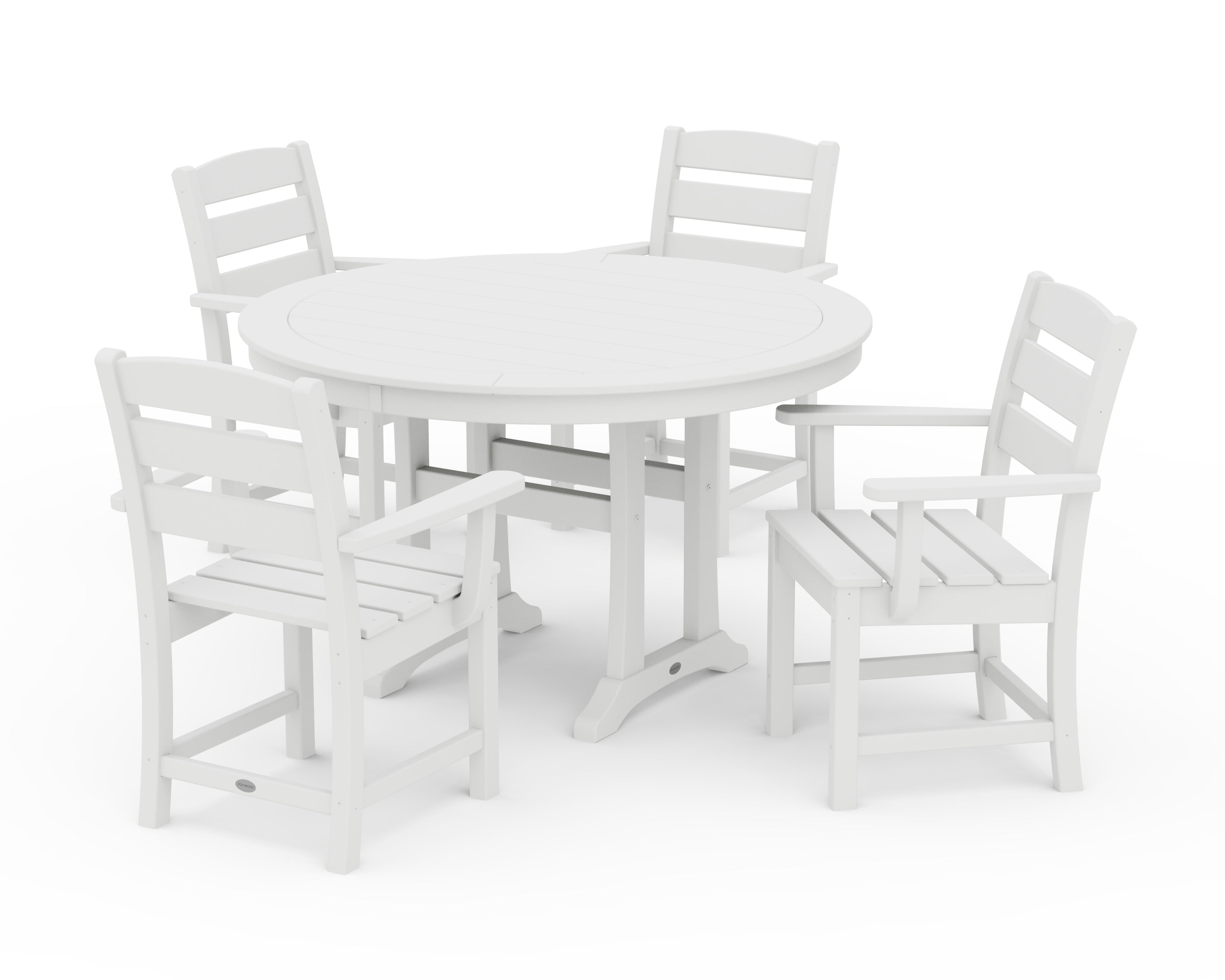 POLYWOOD Lakeside 5-Piece Round Dining Set with Trestle Legs in White