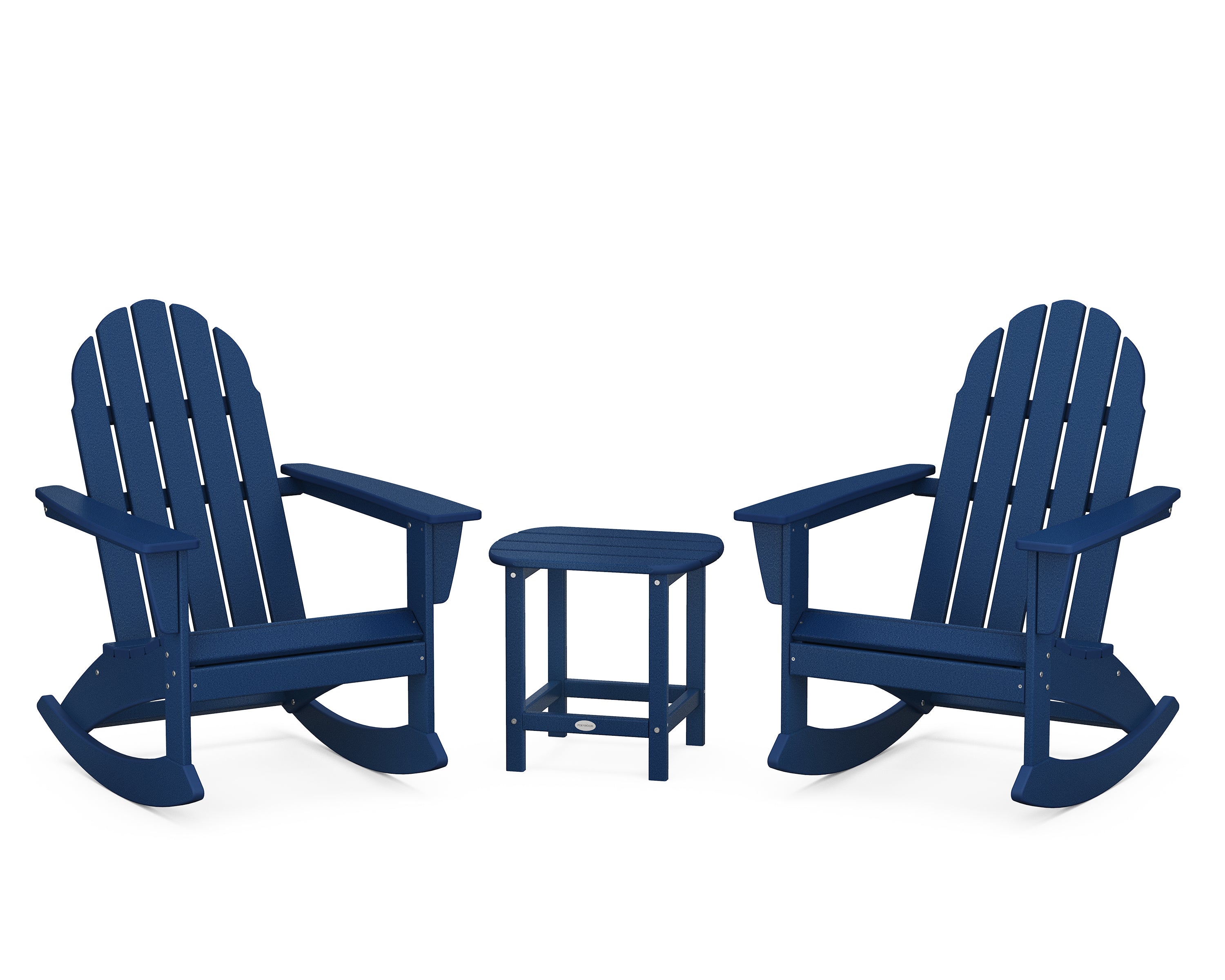 POLYWOOD® Vineyard 3-Piece Adirondack Rocking Chair Set with South Beach 18" Side Table in Navy