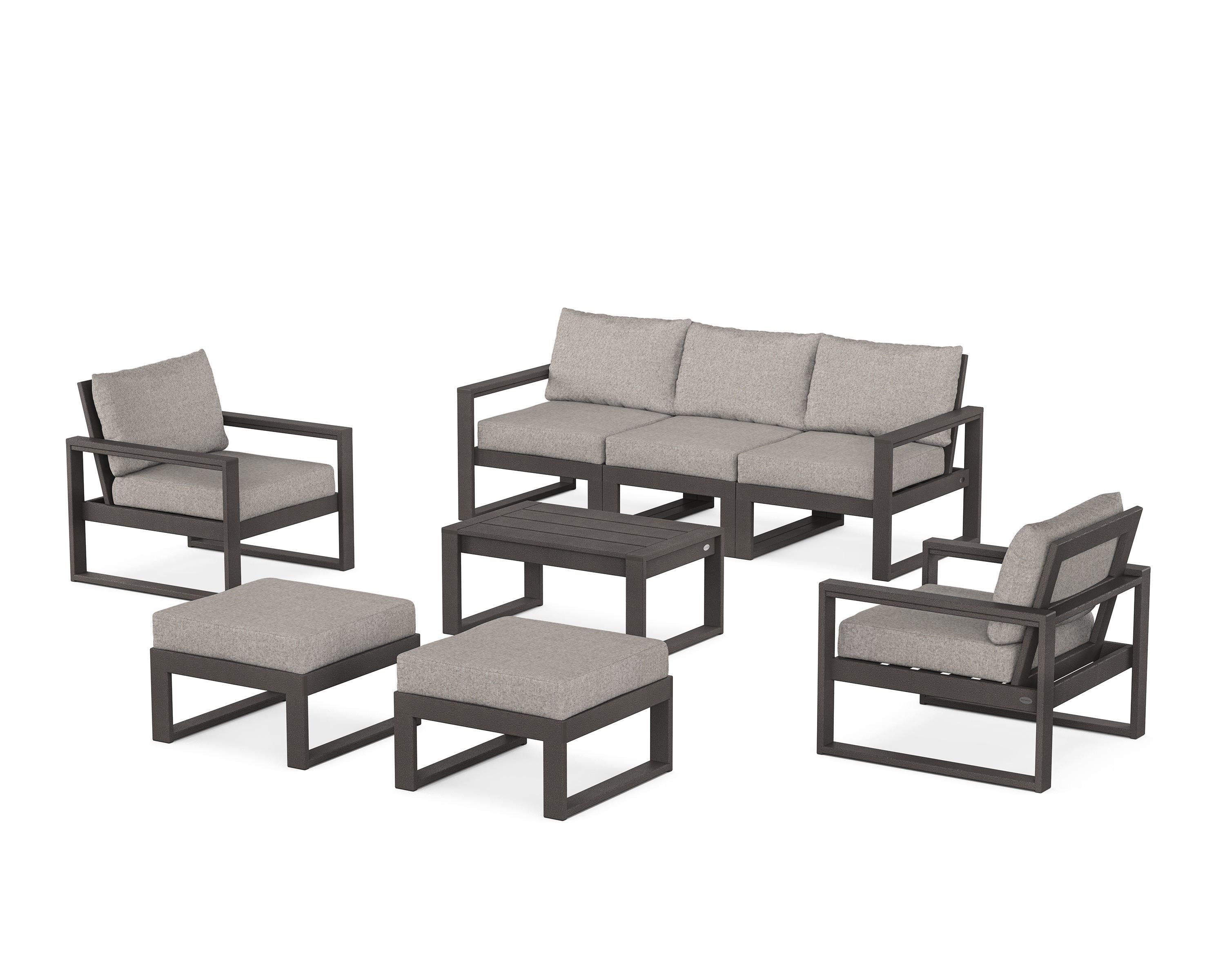 POLYWOOD EDGE Sectional 8-Piece Lounge Sofa Set in Vintage Coffee / Weathered Tweed