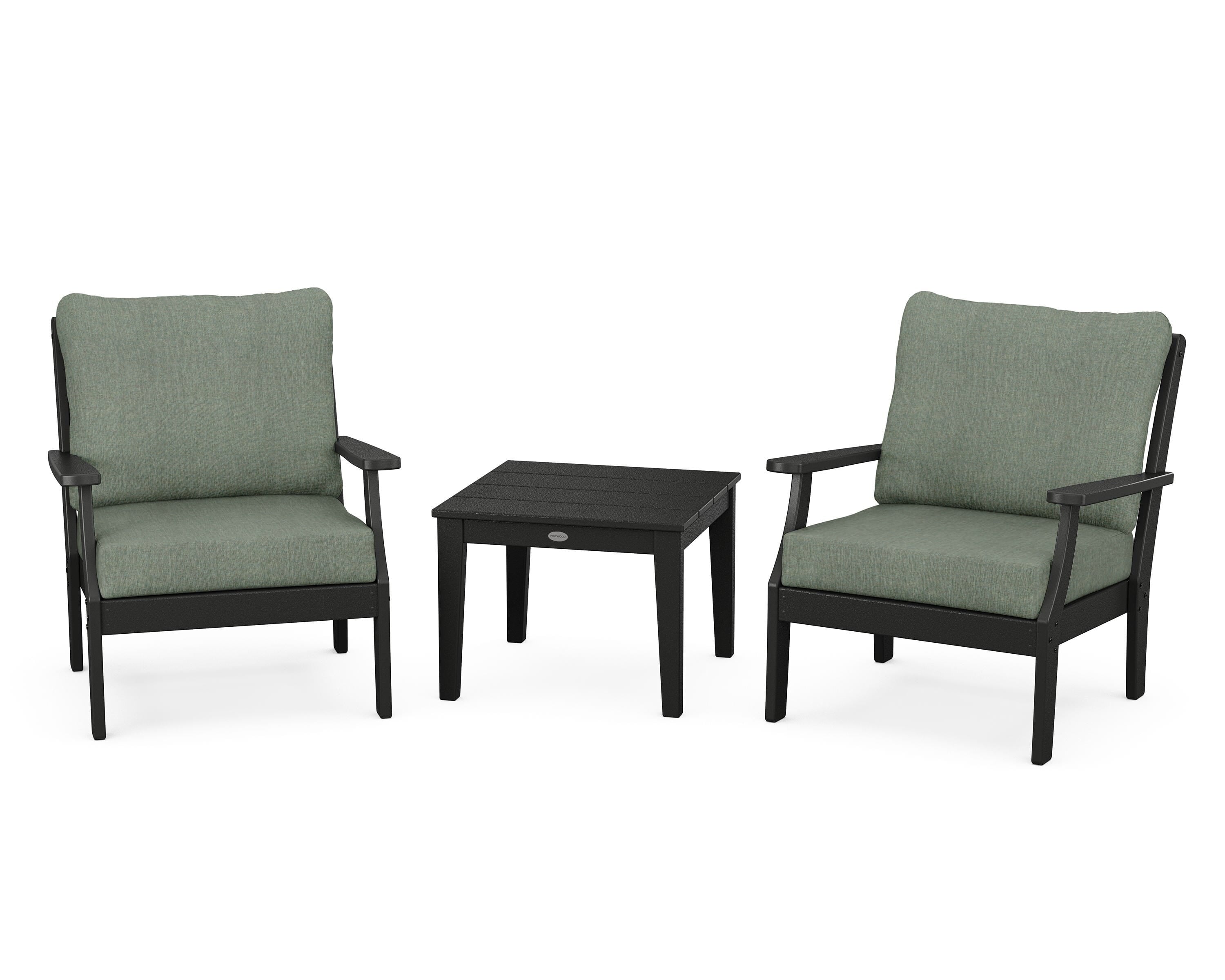 POLYWOOD Braxton 3-Piece Deep Seating Set in Black / Cast Sage