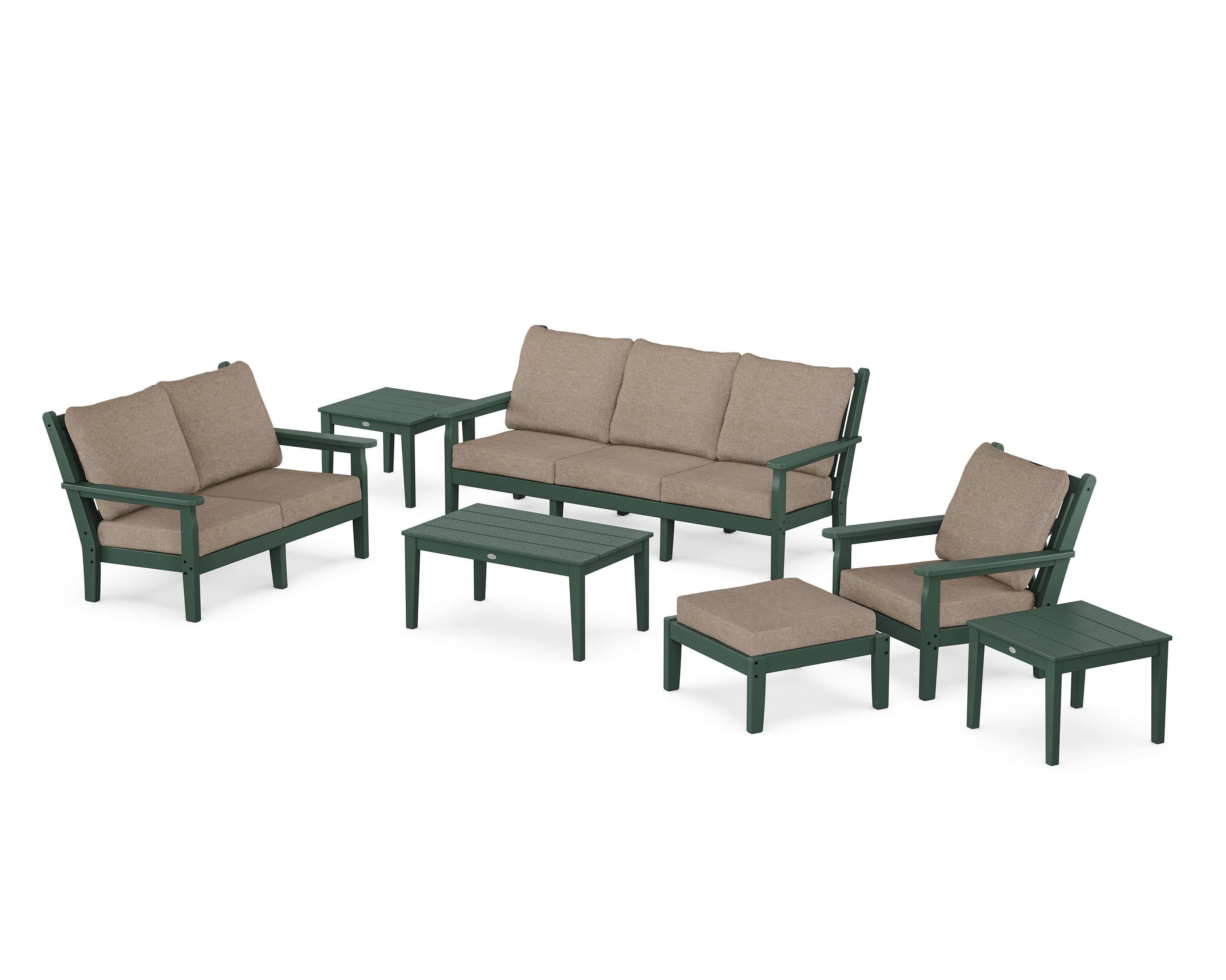 POLYWOOD Chippendale 7-Piece Deep Seating Set in Green / Spiced Burlap