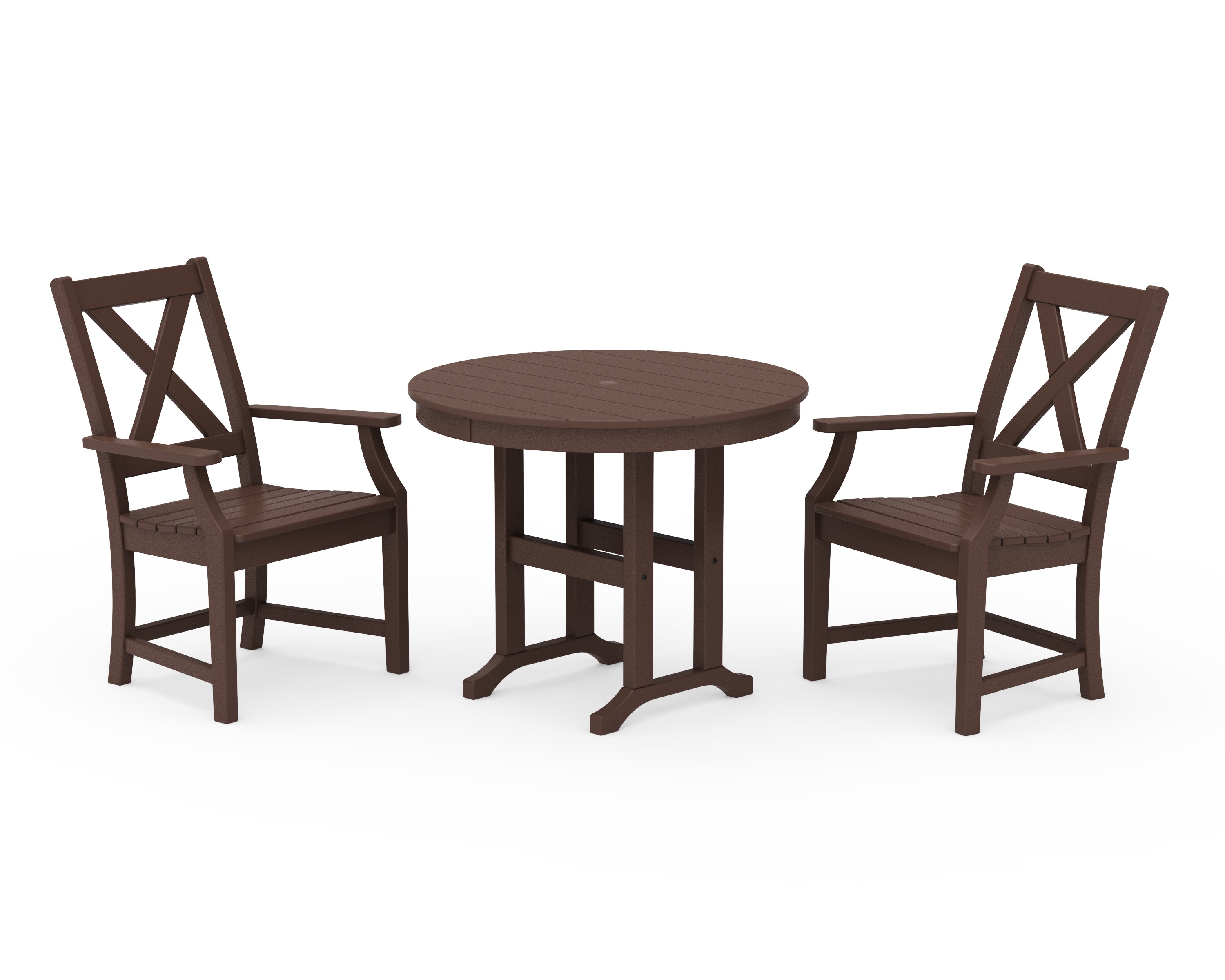 POLYWOOD Braxton 3-Piece Round Dining Set in Mahogany