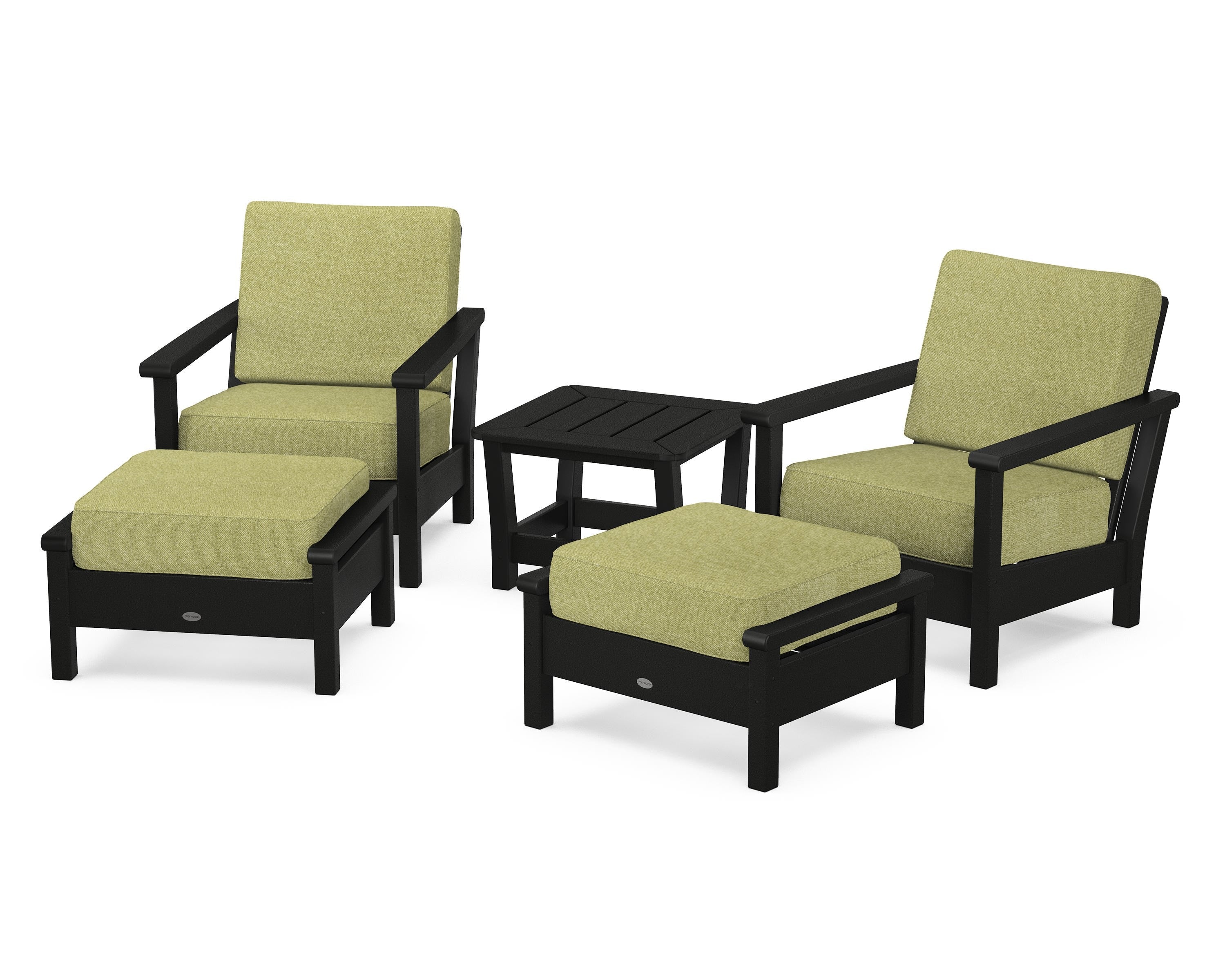 POLYWOOD Harbour 5-Piece Deep Seating Chair Set in Black / Chartreuse Boucle