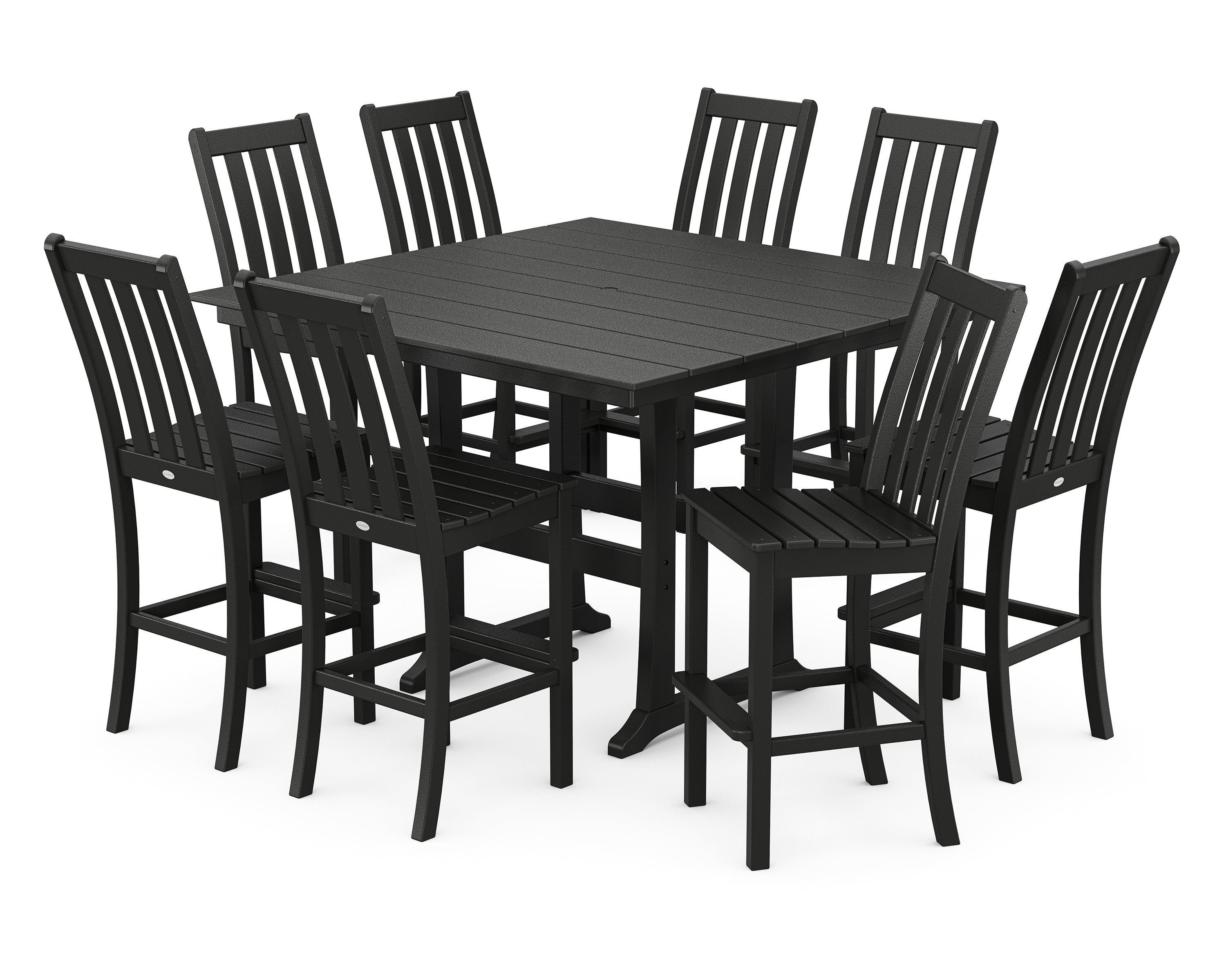 POLYWOOD Vineyard 9-Piece Farmhouse Trestle Bar Set in Black