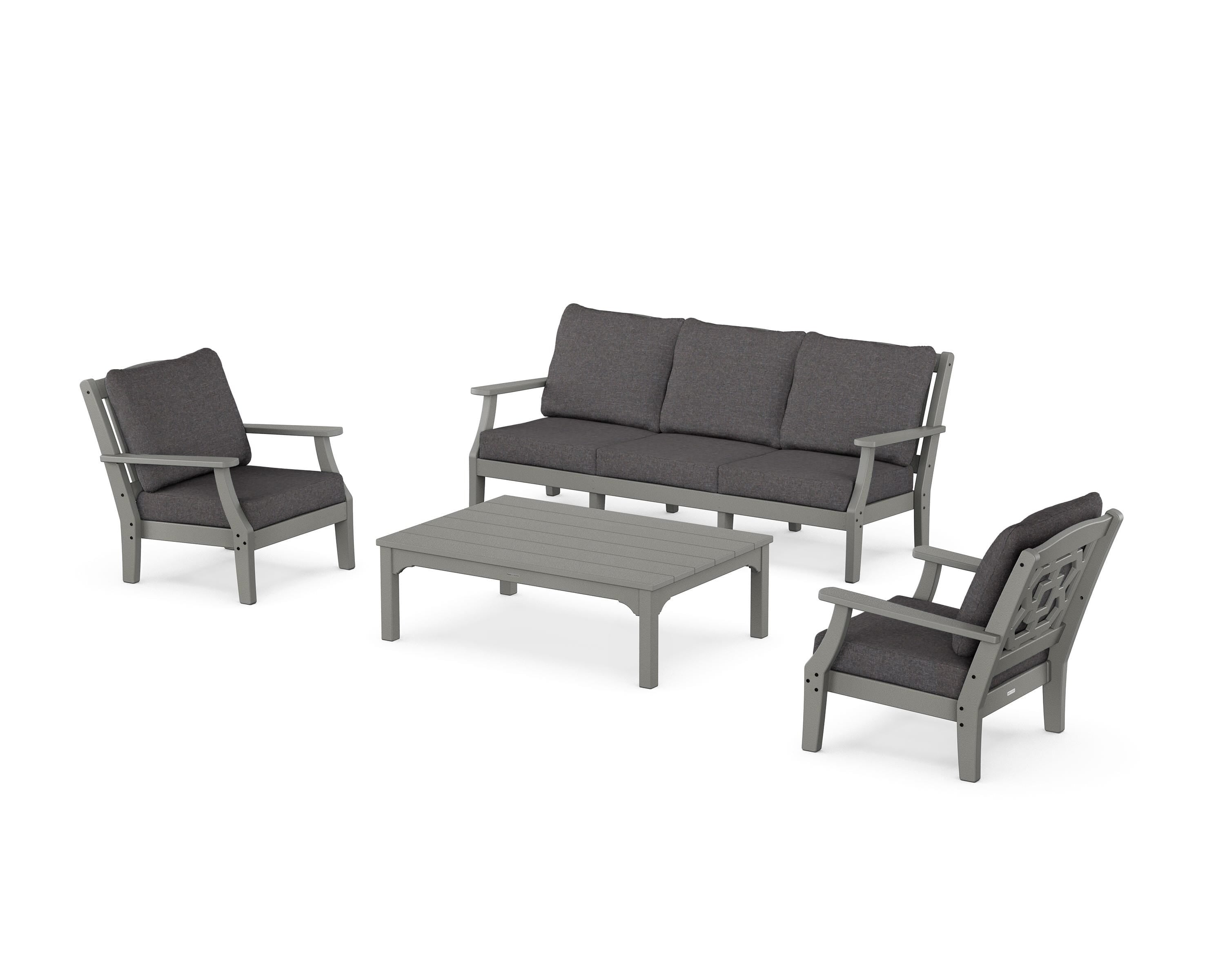 Martha Stewart by POLYWOOD Chinoiserie 4-Piece Deep Seating Set with Sofa in Slate Grey / Ash Charcoal
