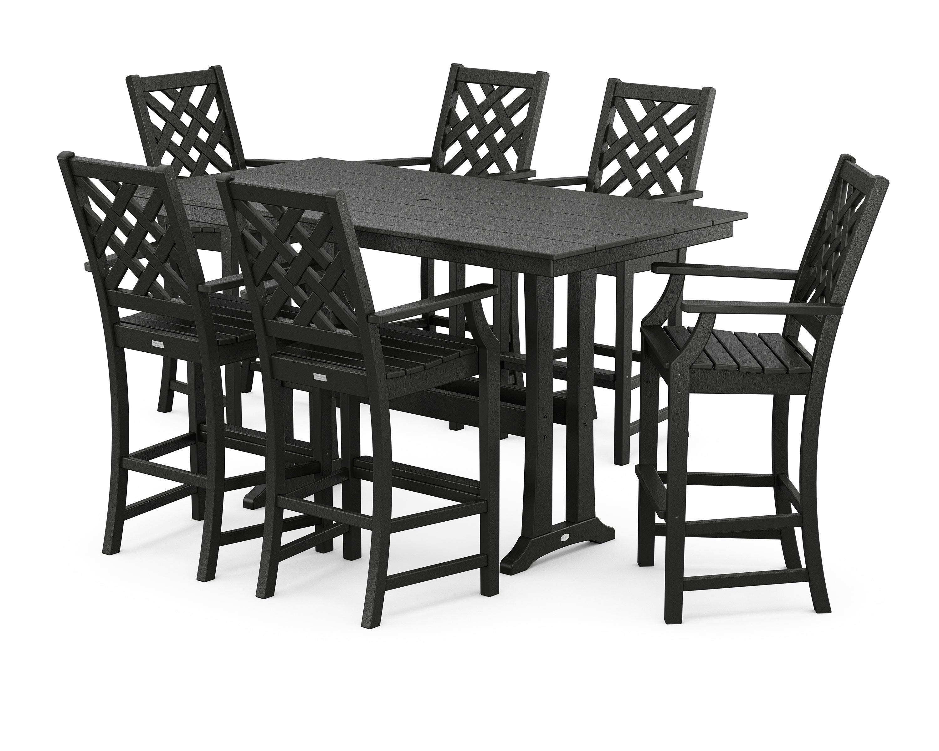 Country Living Wovendale Arm Chair 7-Piece Farmhouse Bar Set with Trestle Legs in Black
