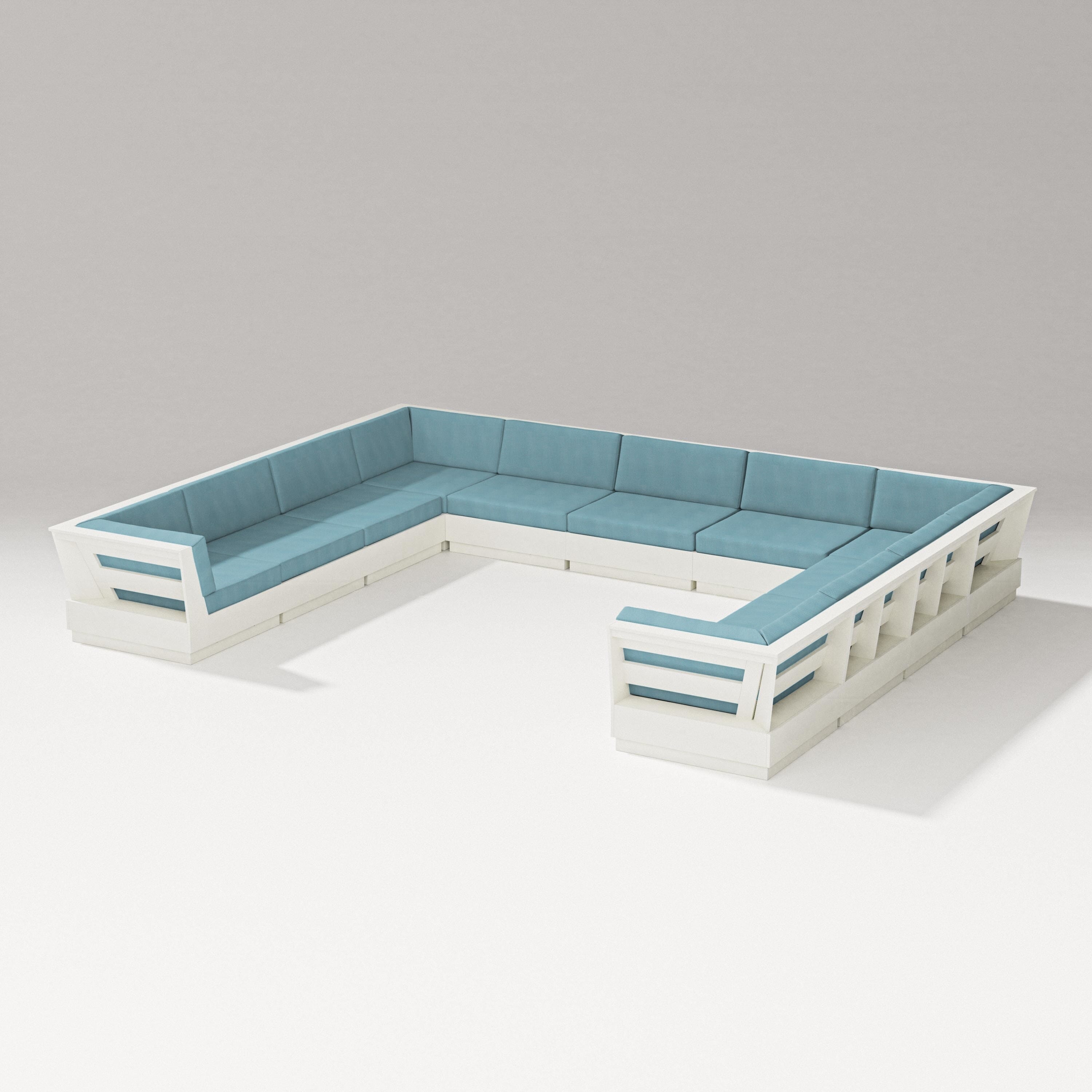 PW Designer Series Elevate Large U-Shaped Sectional in Vintage White / Lattice Sky Blue