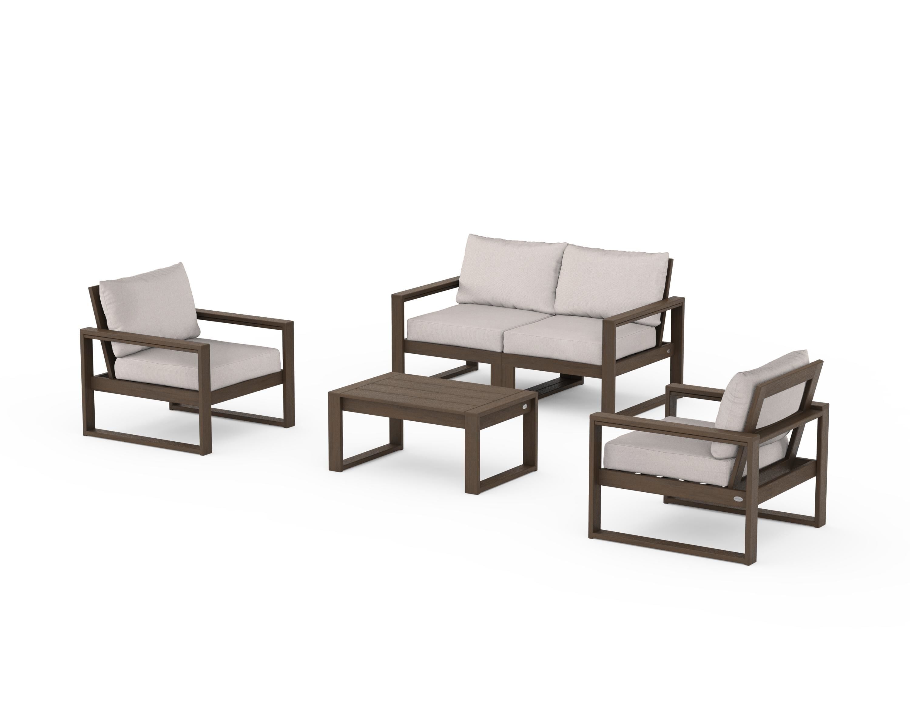 POLYWOOD EDGE Sectional 4-Piece Deep Seating Set with Loveseat in Kona / Dune Burlap