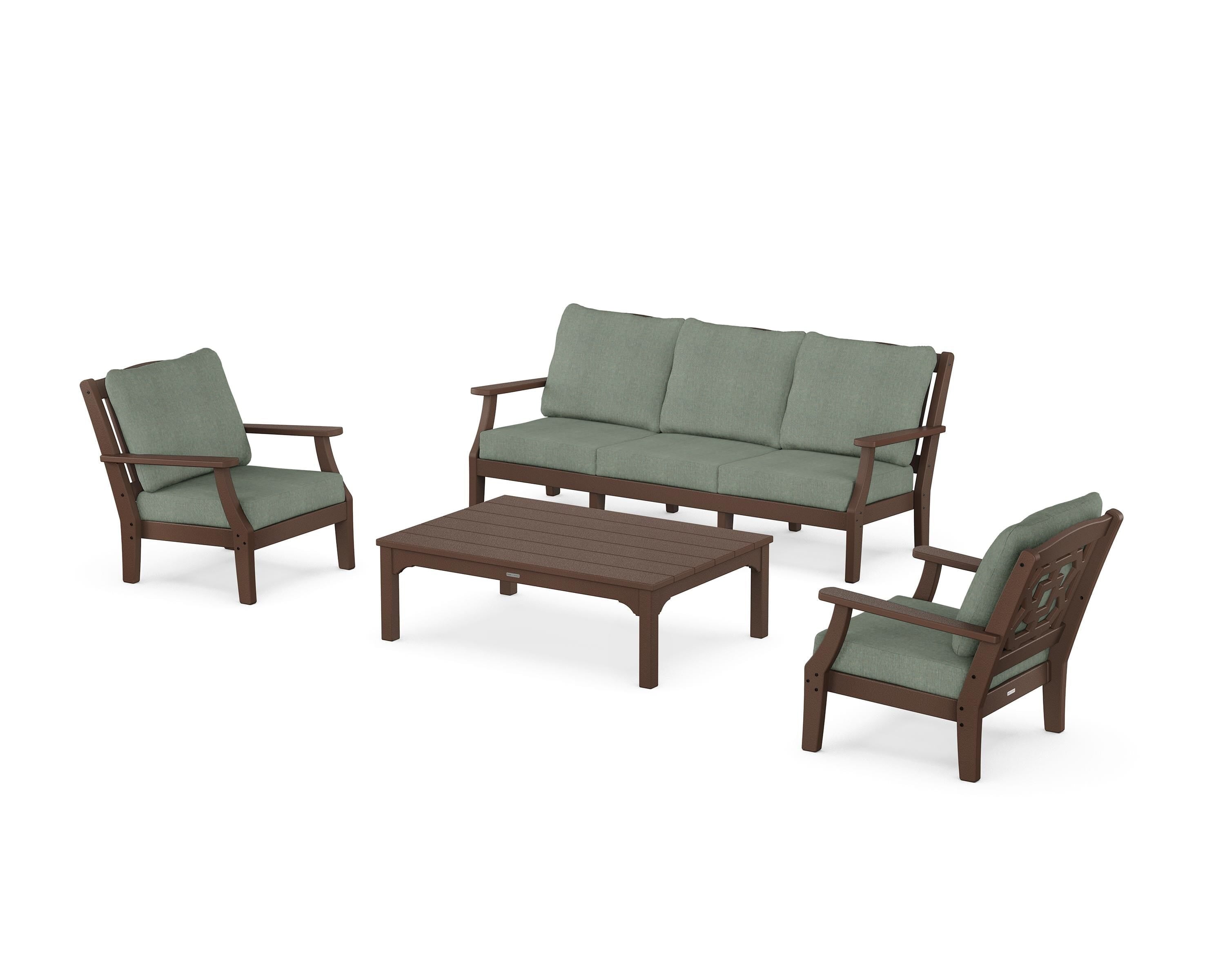 Martha Stewart by POLYWOOD Chinoiserie 4-Piece Deep Seating Set with Sofa in Mahogany / Cast Sage