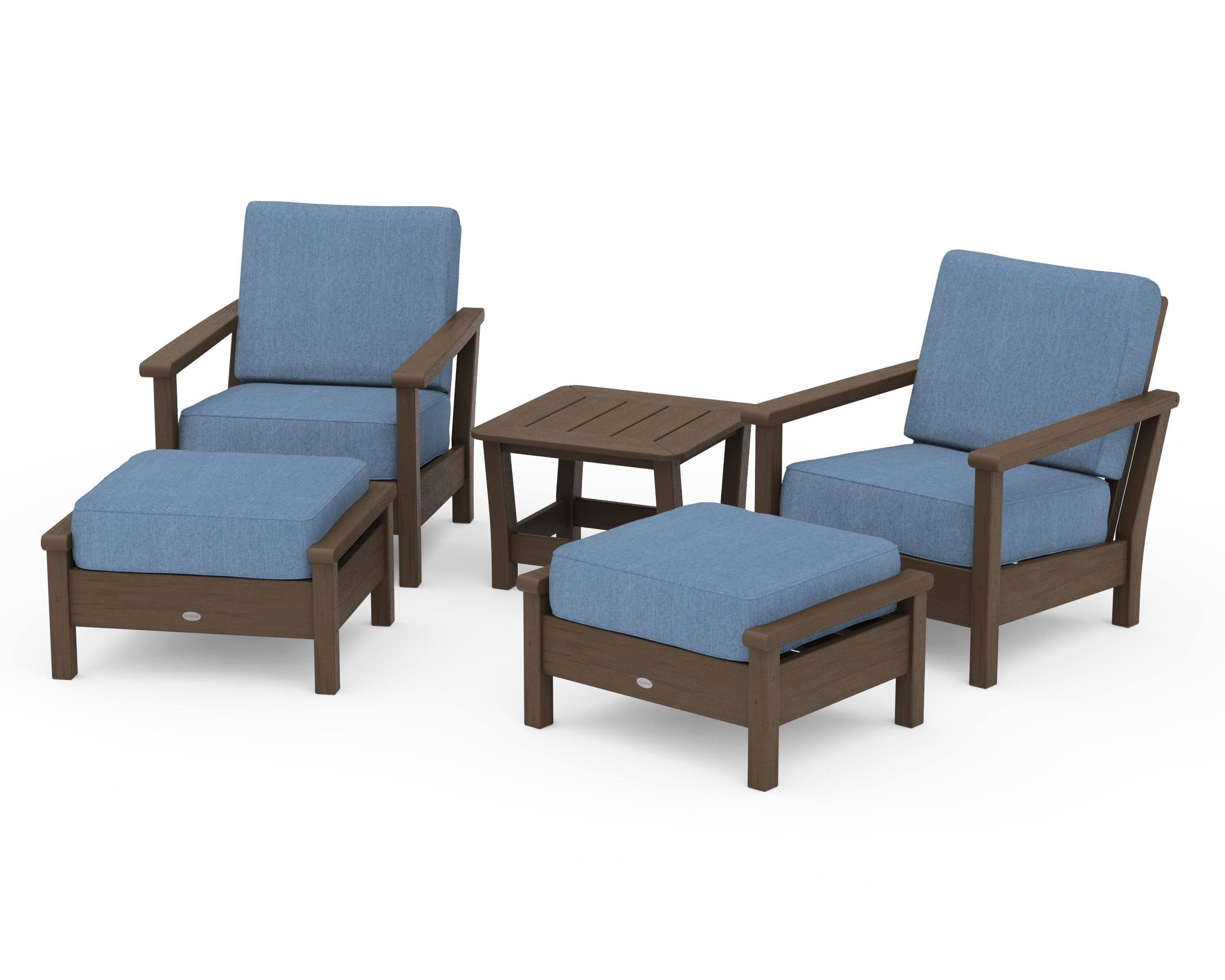 POLYWOOD Harbour 5-Piece Deep Seating Chair Set in Kona / Sky Blue