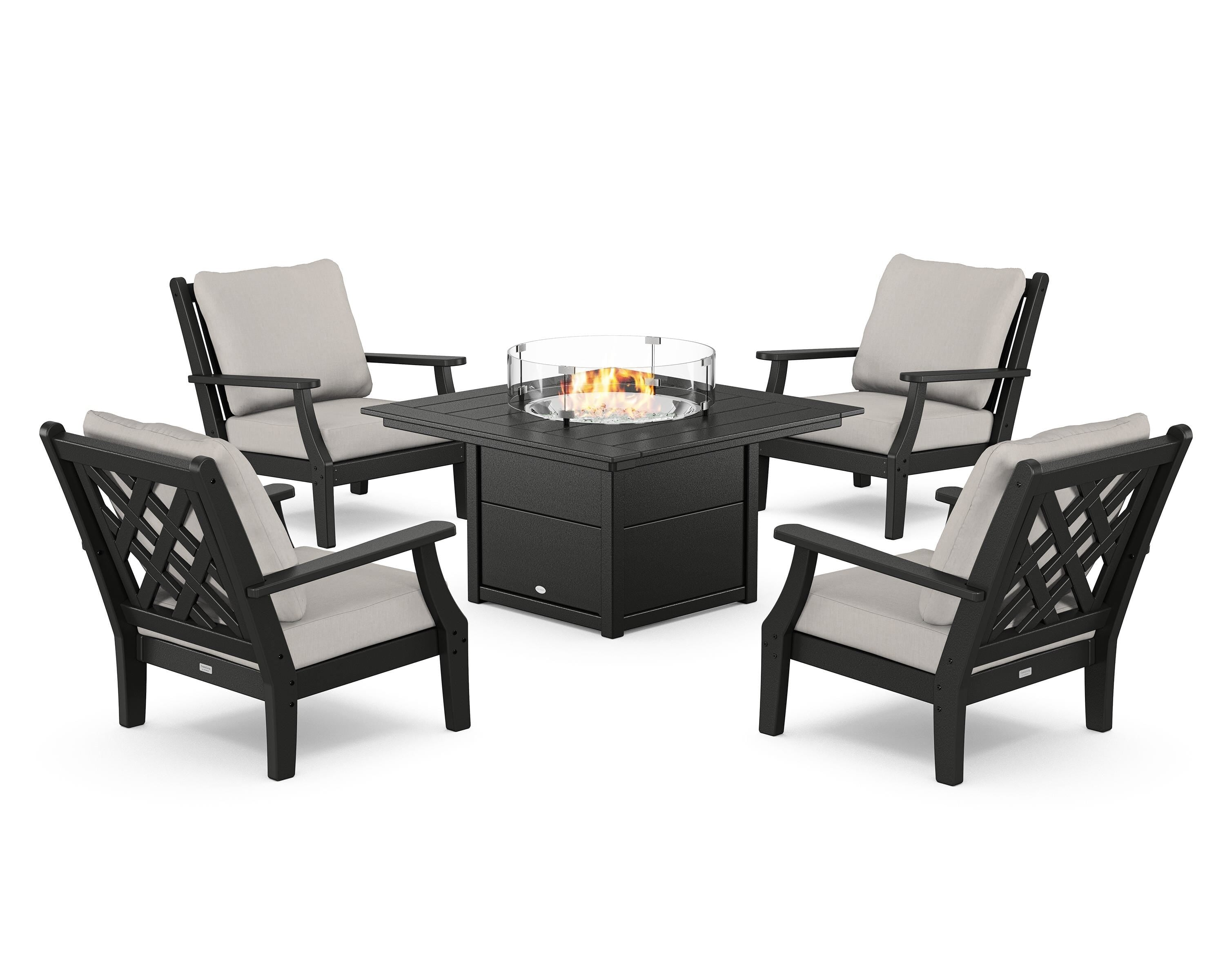 Country Living Wovendale 5-Piece Deep Seating Set with Fire Pit Table in Black / Cast Ash