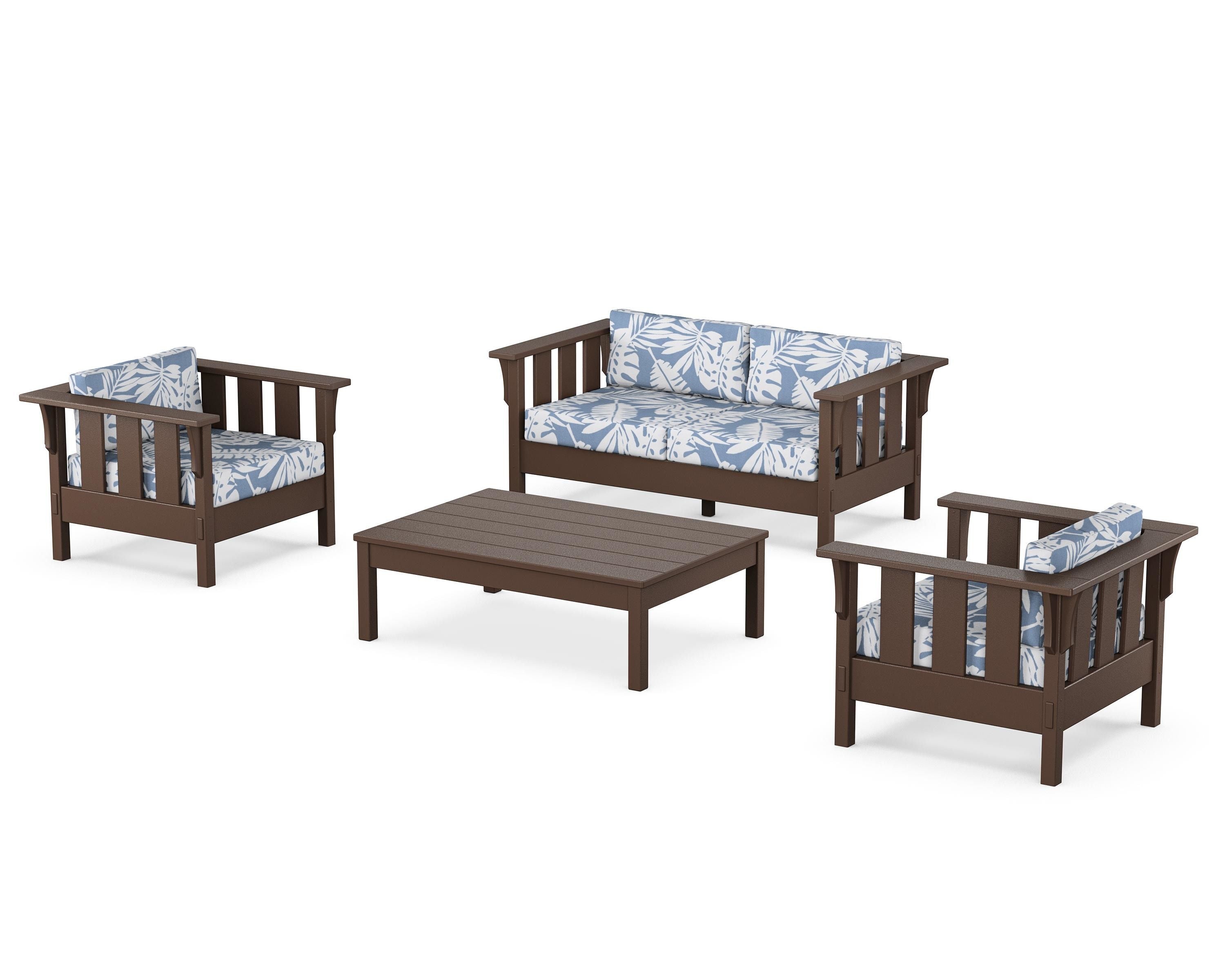Martha Stewart by POLYWOOD Acadia 4-Piece Deep Seating Set with Loveseat in Mahogany / Leaf Sky Blue