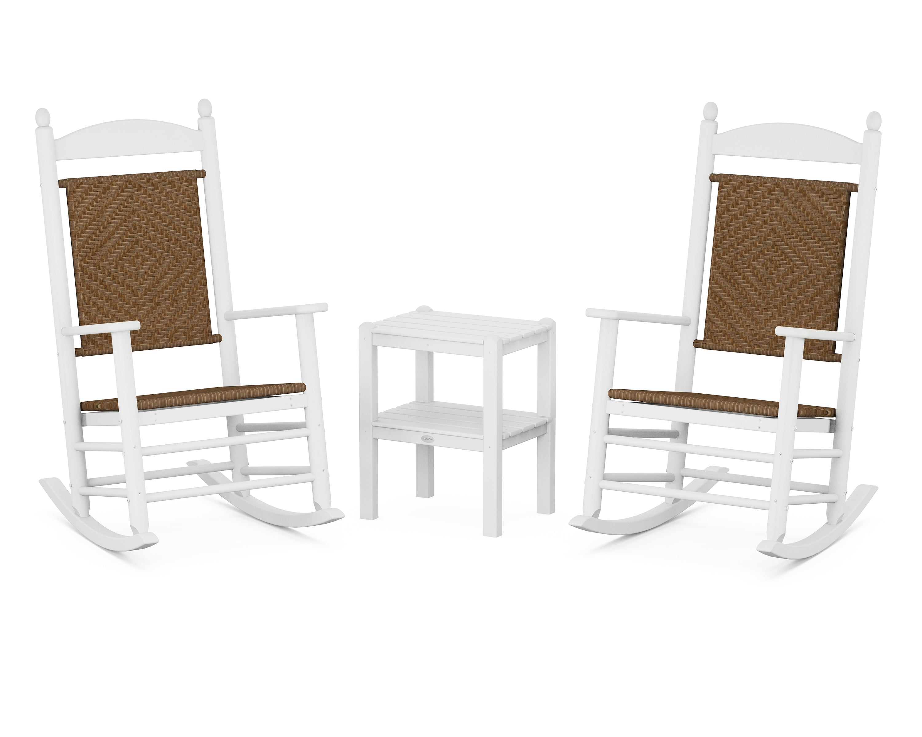 POLYWOOD® Jefferson 3-Piece Woven Rocker Set in White / Tigerwood