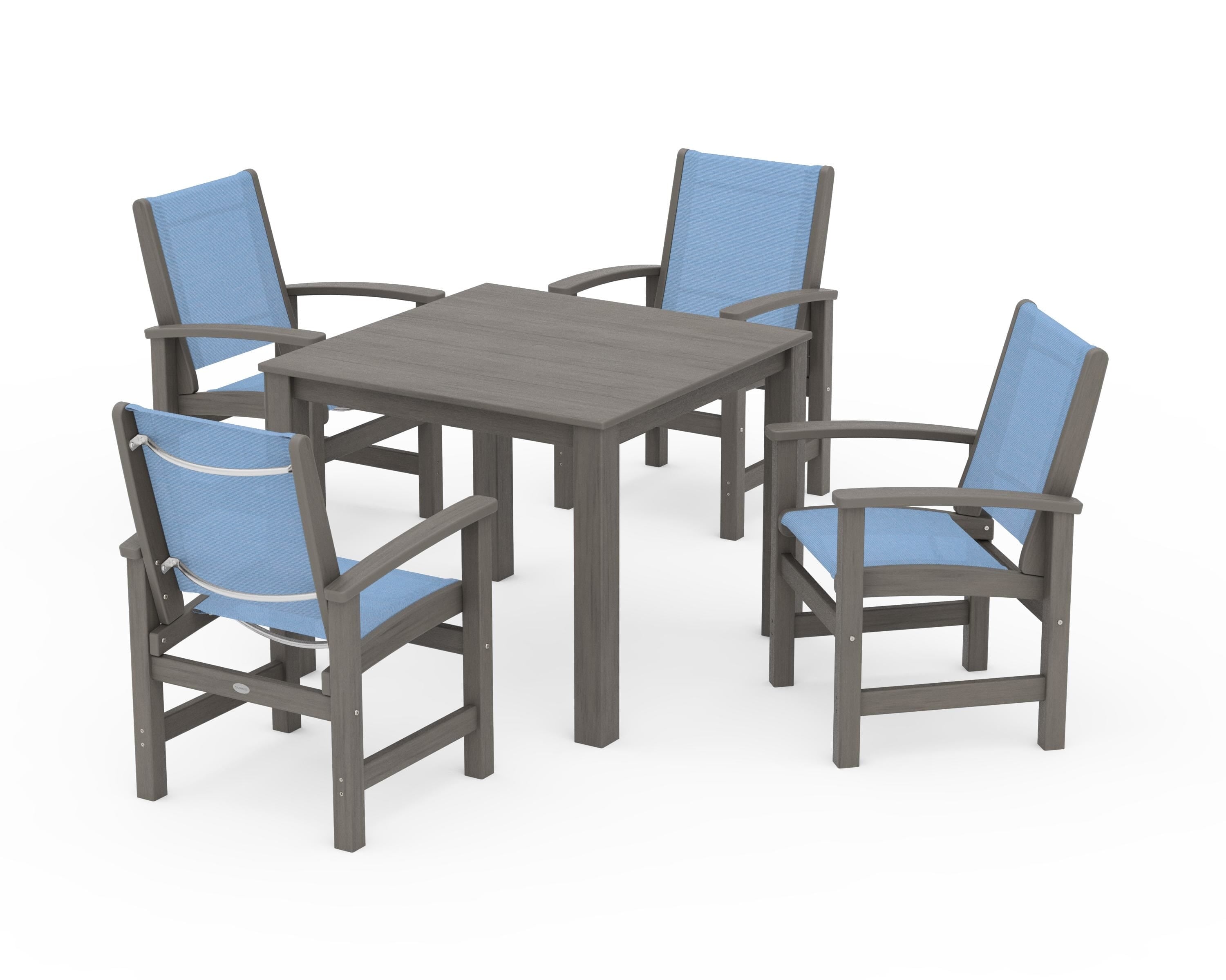 POLYWOOD Coastal 5-Piece Parsons Dining Set in Driftwood / Poolside Sling