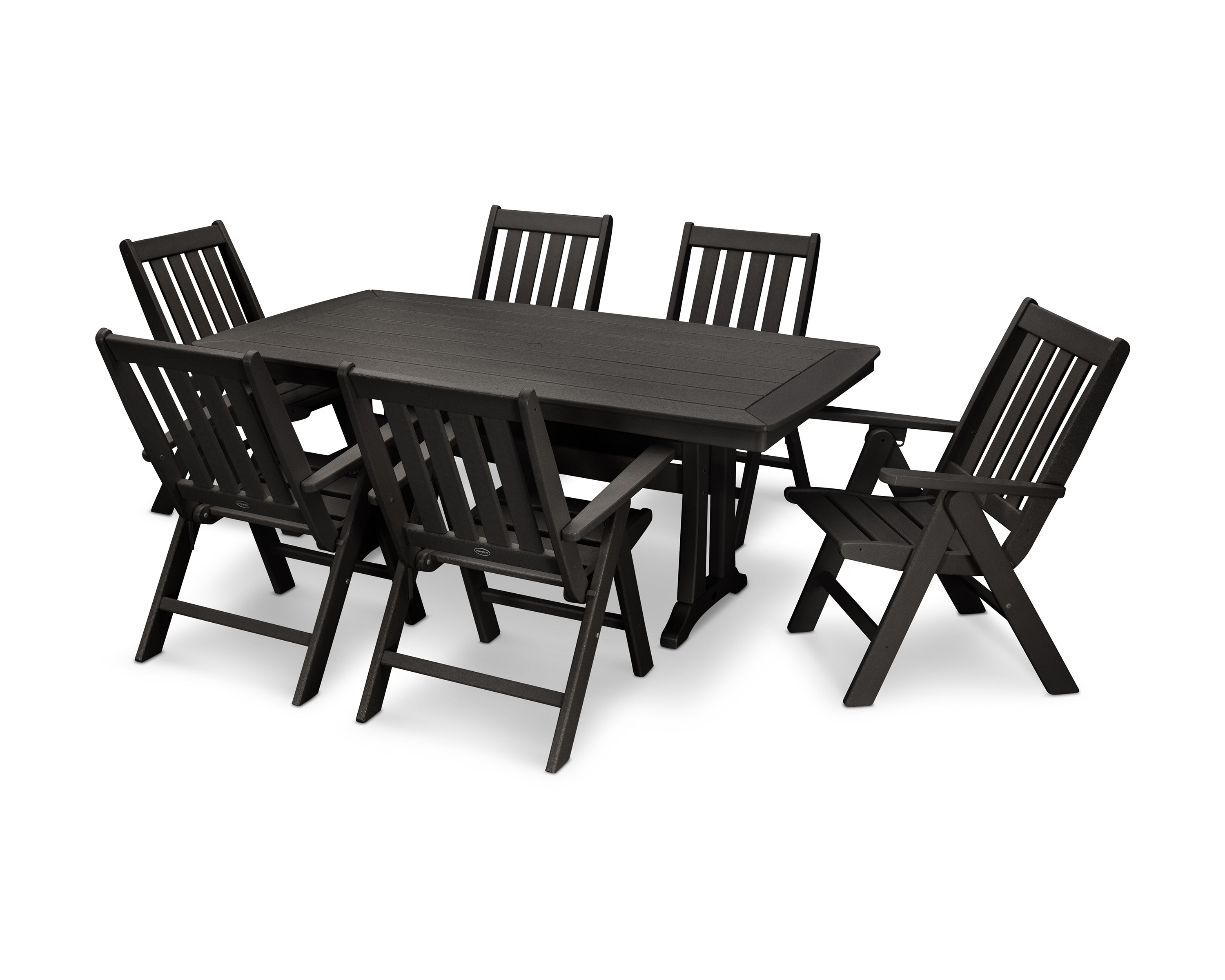 POLYWOOD® Vineyard Folding Chair 7-Piece Dining Set with Trestle Legs in Black