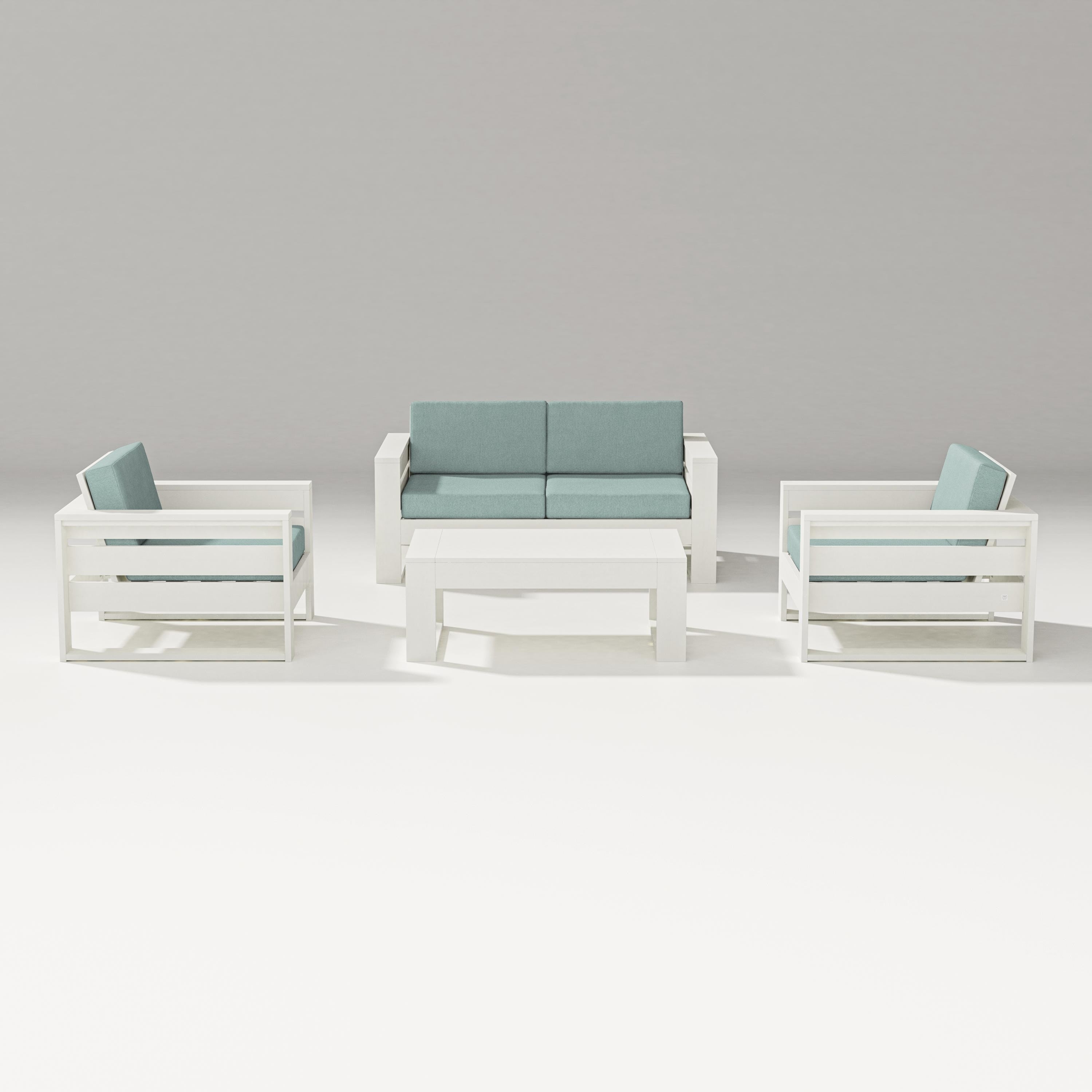 PW Designer Series Latitude 4-Piece Lounge Loveseat Set in Vintage White / Glacier Spa