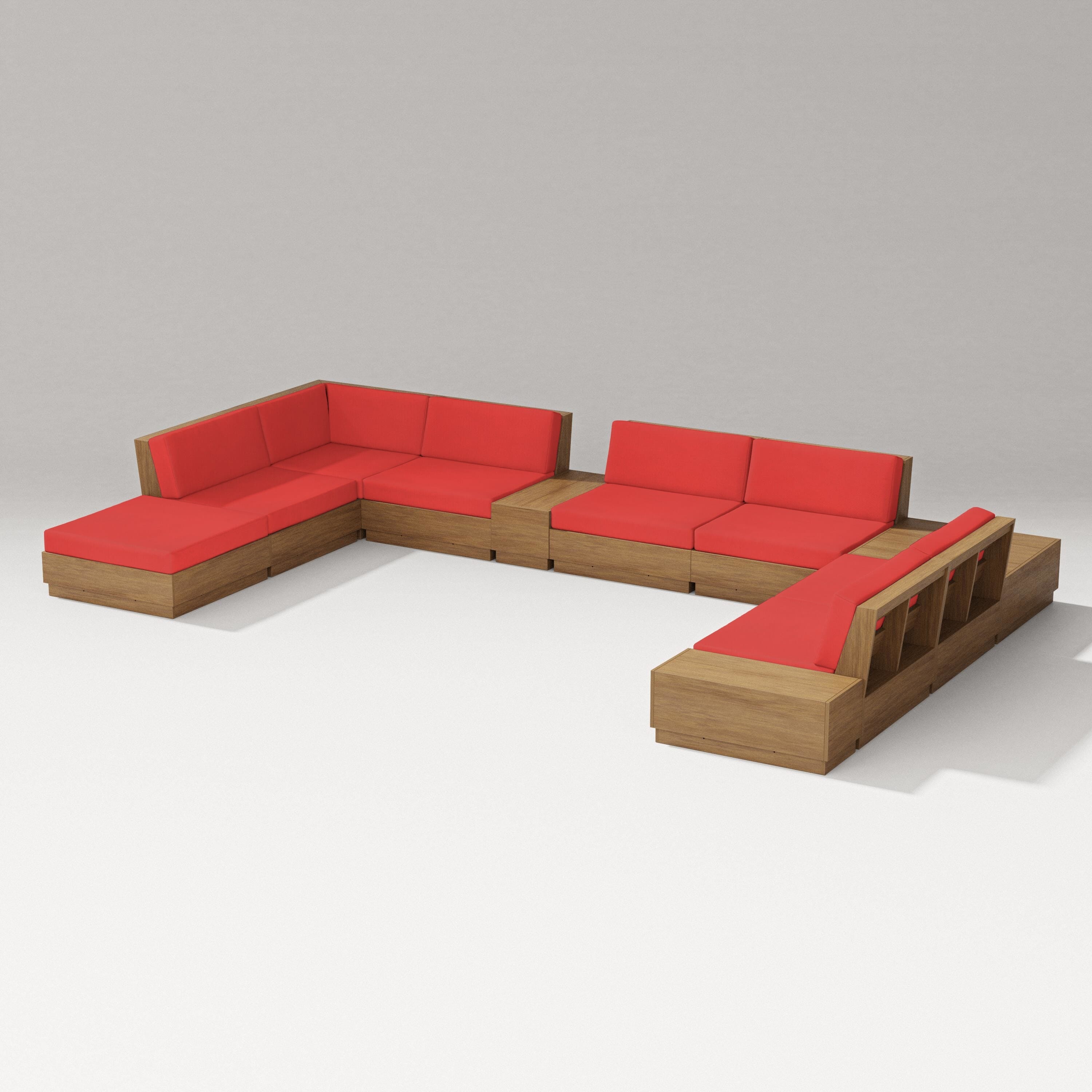 PW Designer Series Elevate 11-Piece Conversation Sectional Set in Natural / Crimson Linen