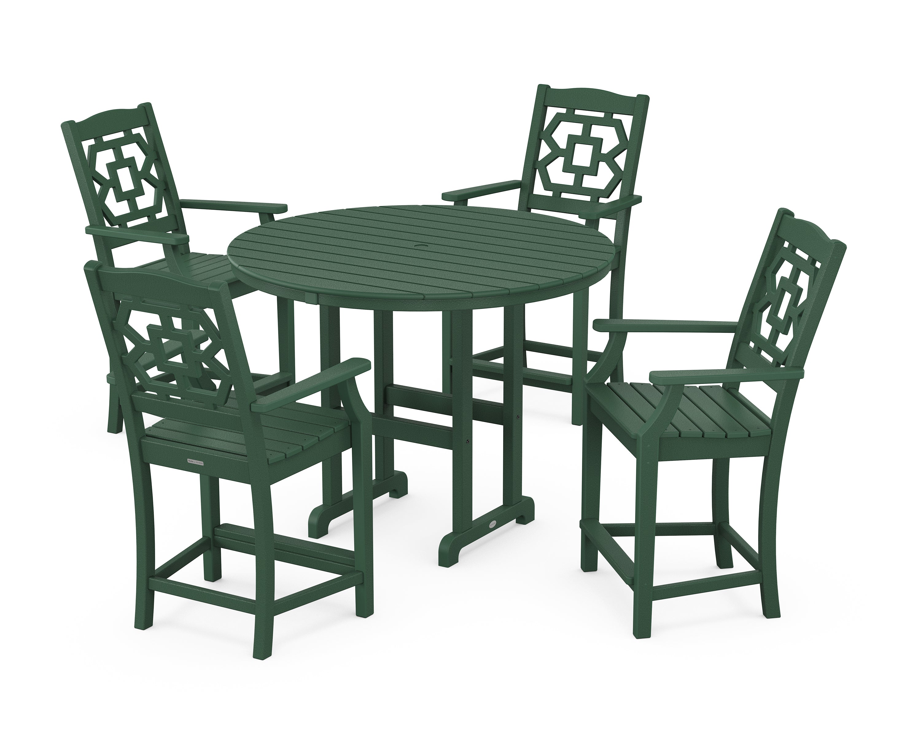 Martha Stewart by POLYWOOD® Chinoiserie 5-Piece Round Farmhouse Counter Set in Green