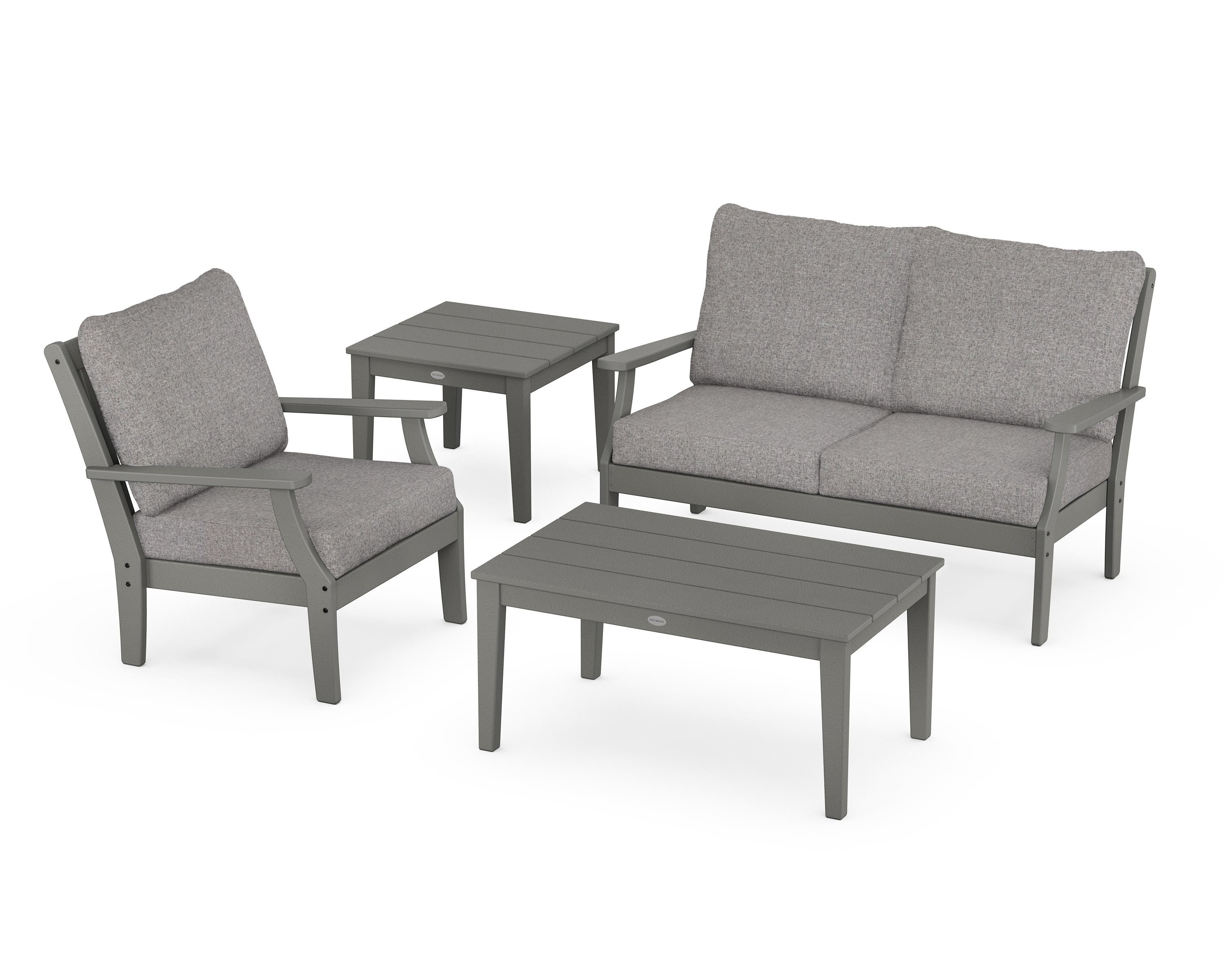 POLYWOOD Braxton 4-Piece Deep Seating Set in Slate Grey / Grey Mist
