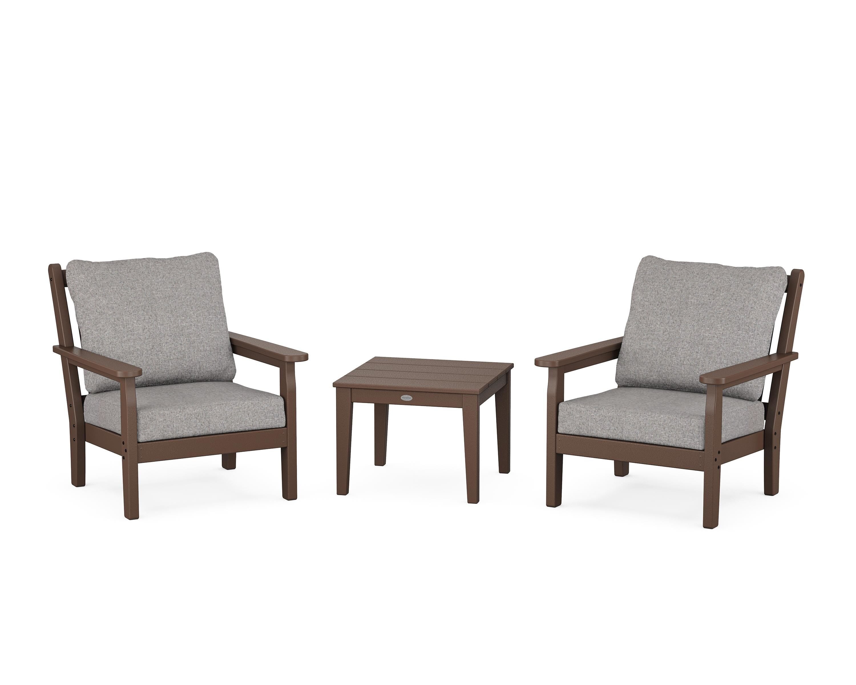 POLYWOOD Chippendale 3-Piece Deep Seating Set in Mahogany / Grey Mist