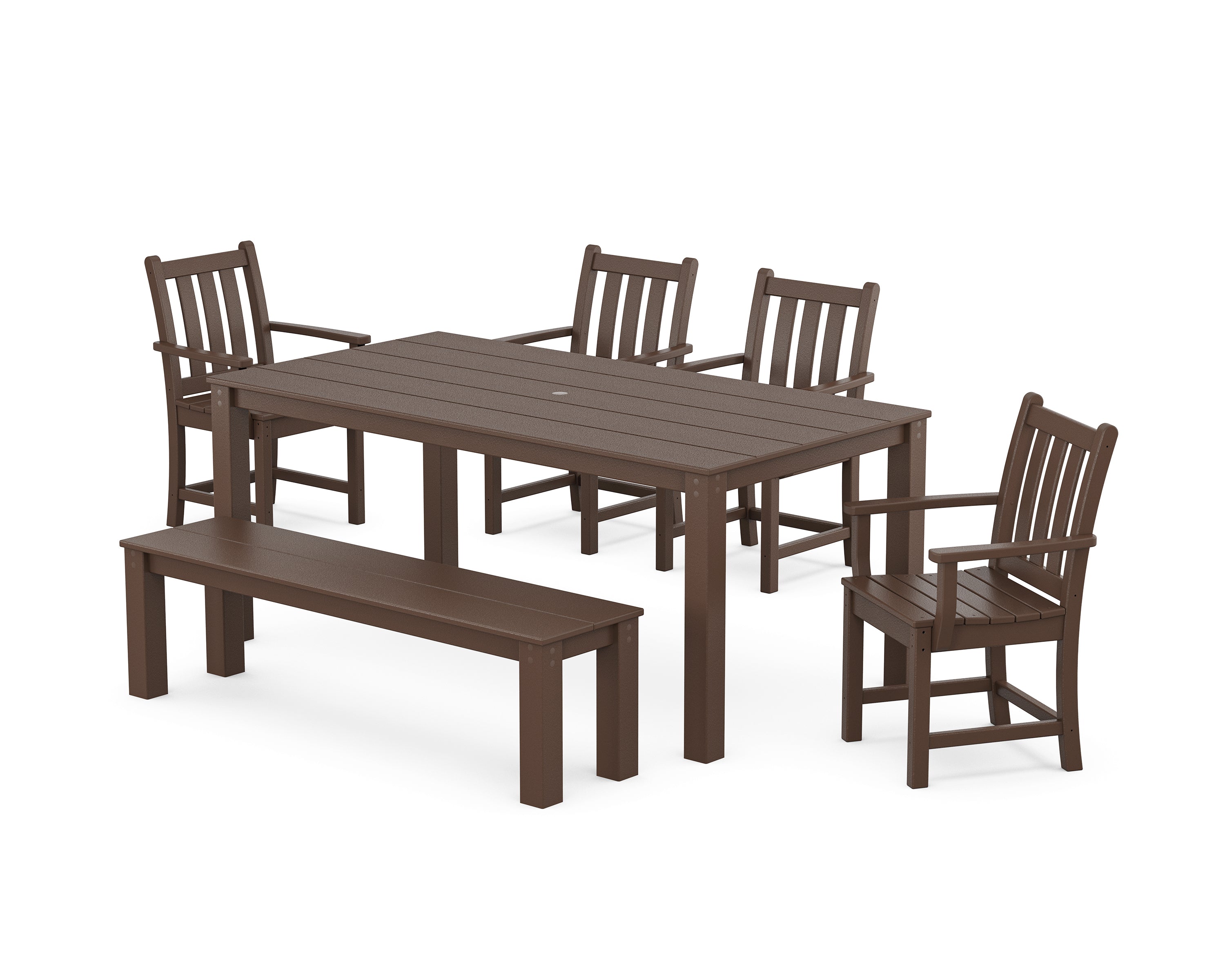 POLYWOOD® Traditional Garden 6-Piece Parsons Dining Set with Bench in Mahogany