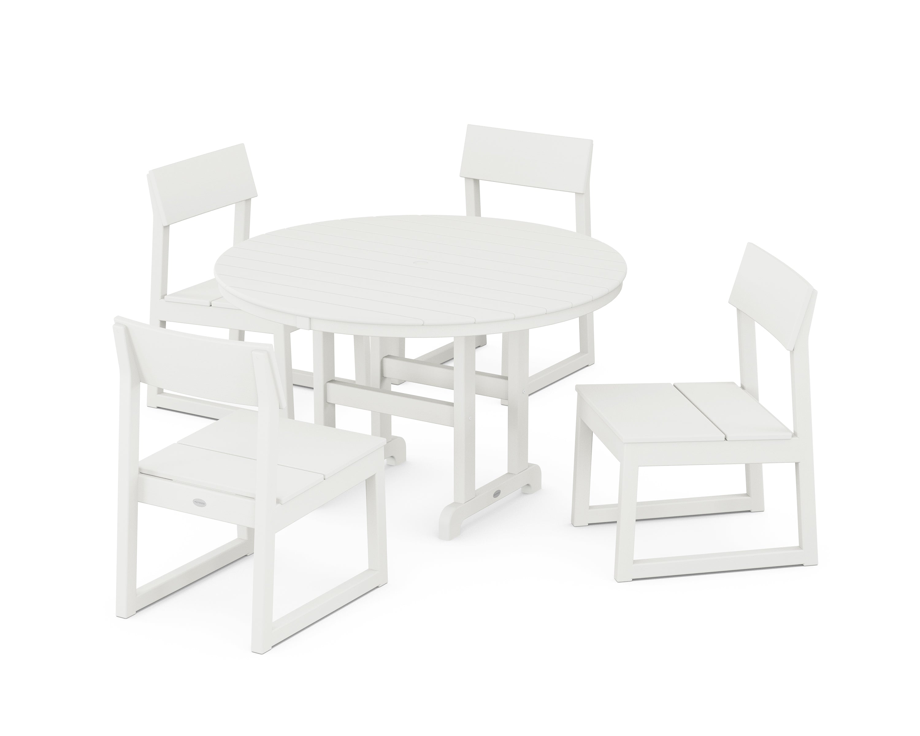 POLYWOOD® EDGE Side Chair 5-Piece Round Farmhouse Dining Set in Vintage White