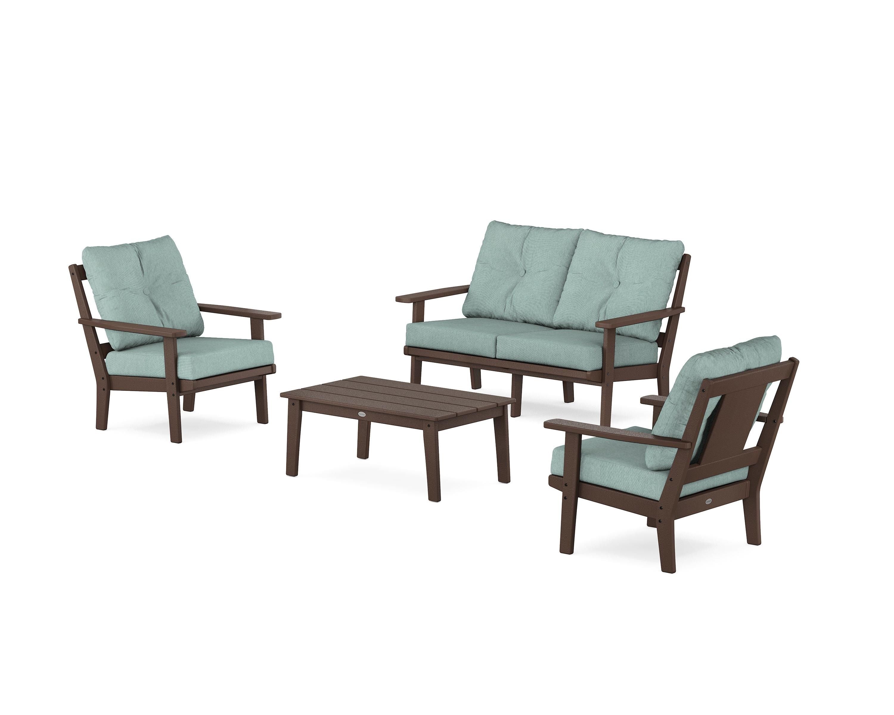 POLYWOOD Prairie 4-Piece Deep Seating Set with Loveseat in Mahogany / Glacier Spa