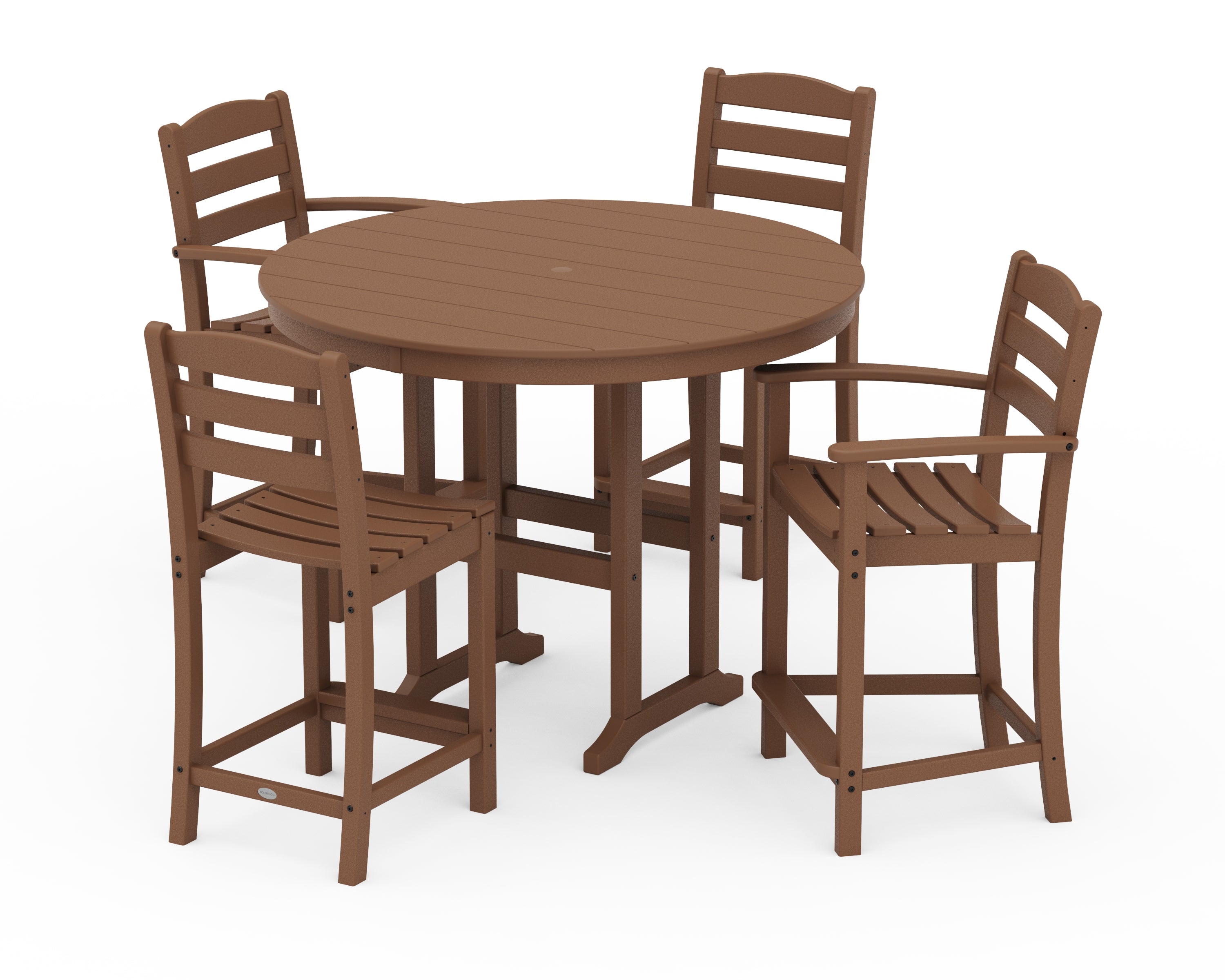 POLYWOOD La Casa Café 5-Piece Round Farmhouse Counter Dining Set in Teak