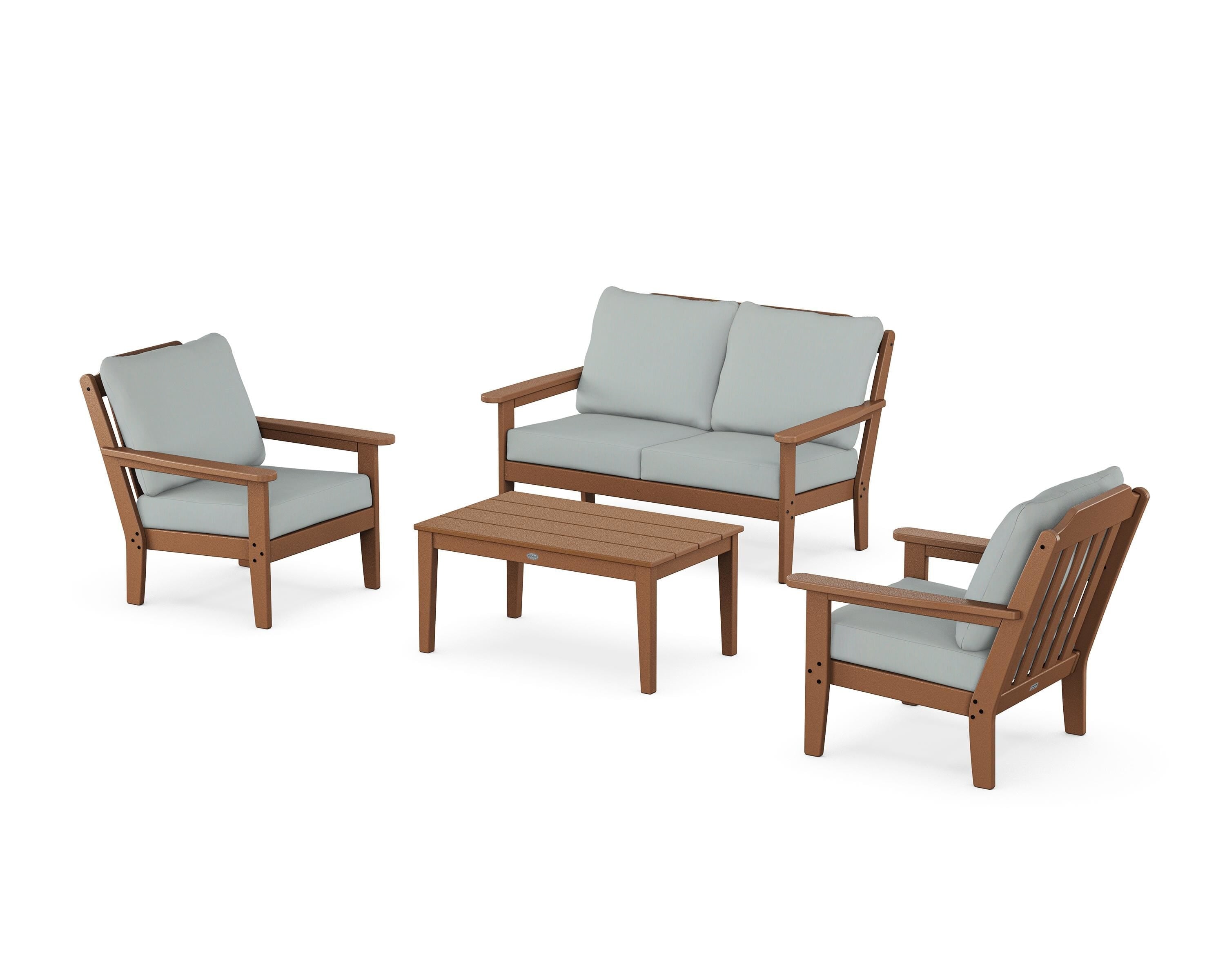 Country Living Cottage 4-Piece Deep Seating Set with Loveseat in Teak / Spa