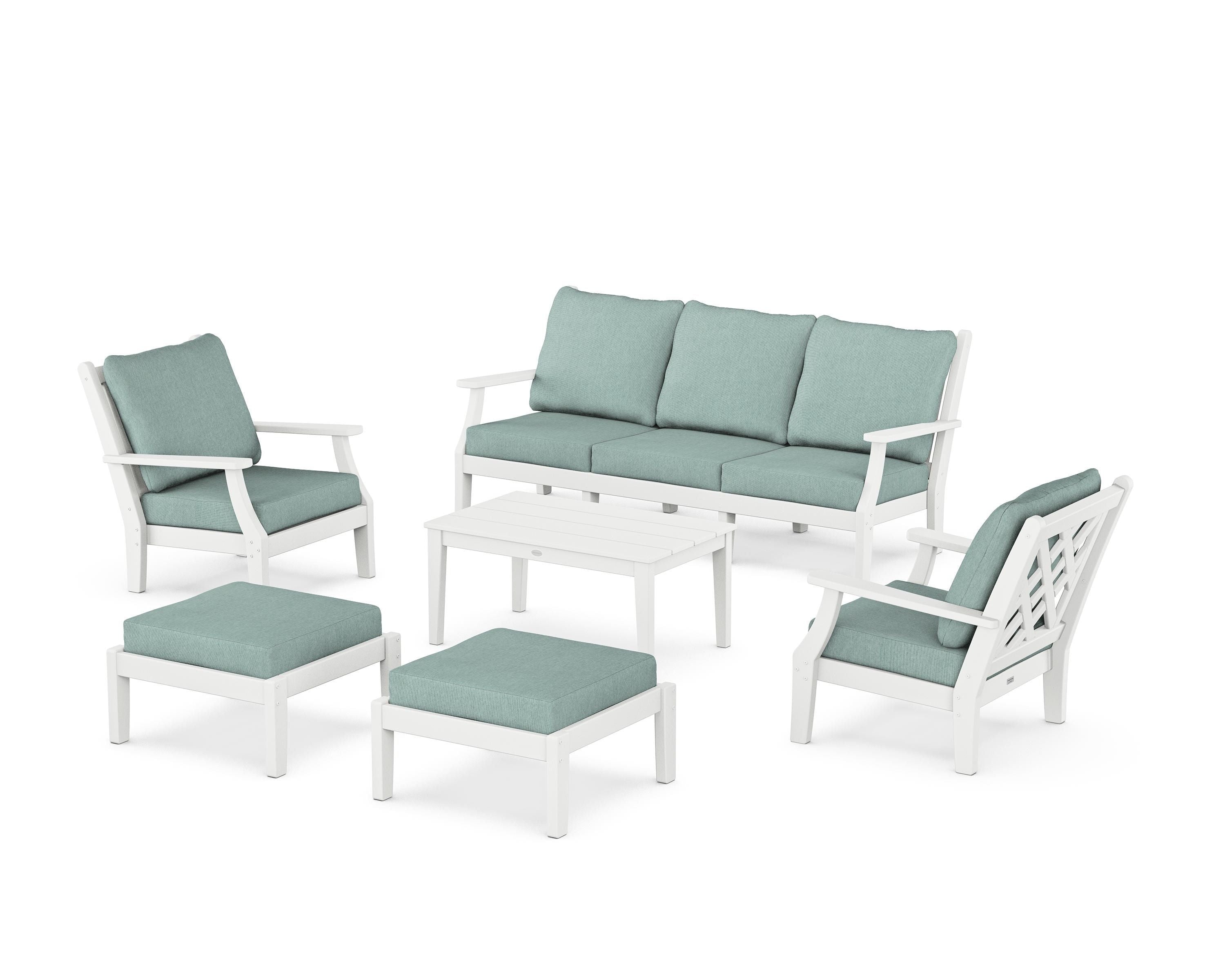 Country Living Wovendale 6-Piece Lounge Sofa Set in White / Glacier Spa