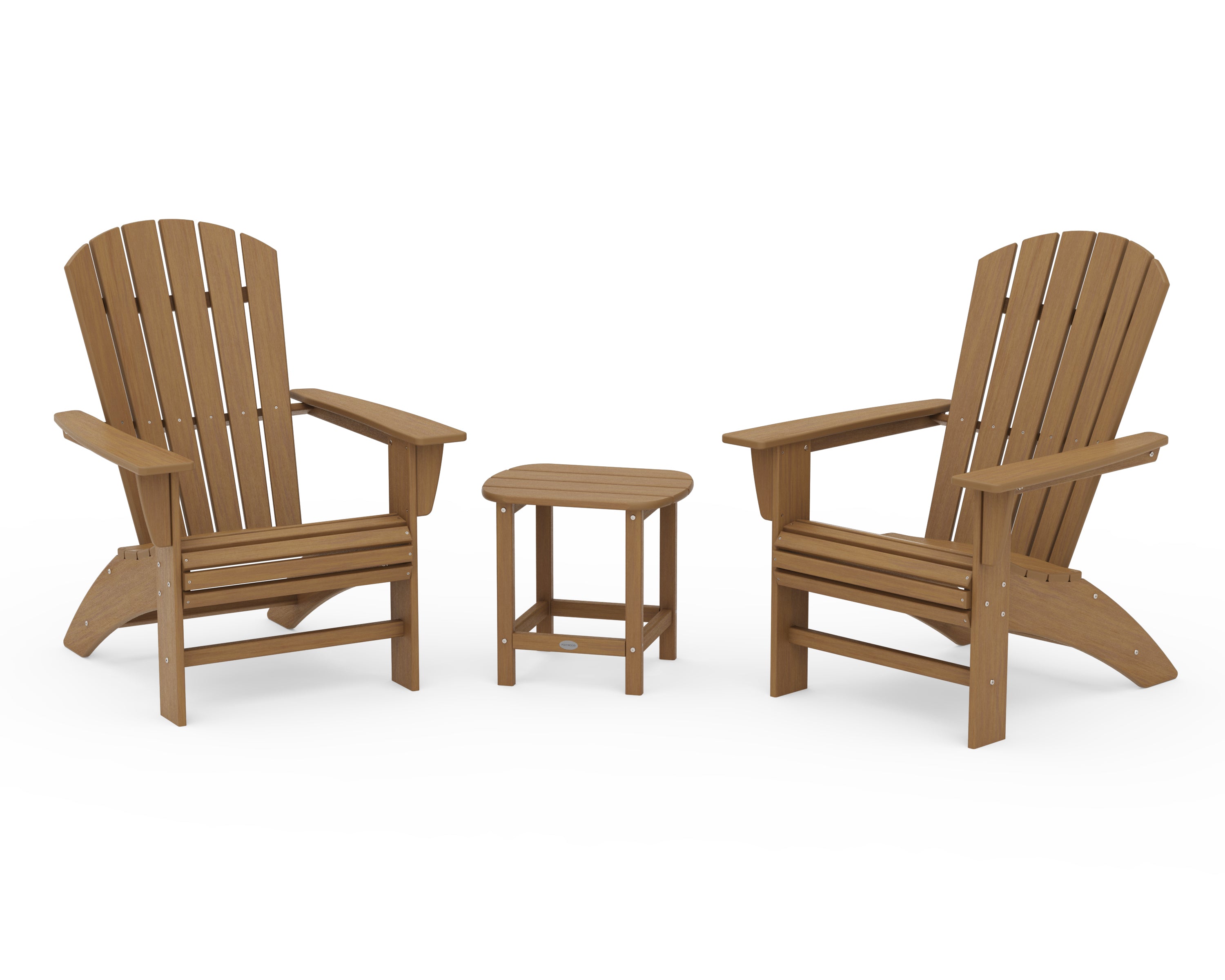 POLYWOOD Nautical 3-Piece Curveback Adirondack Set in Natural