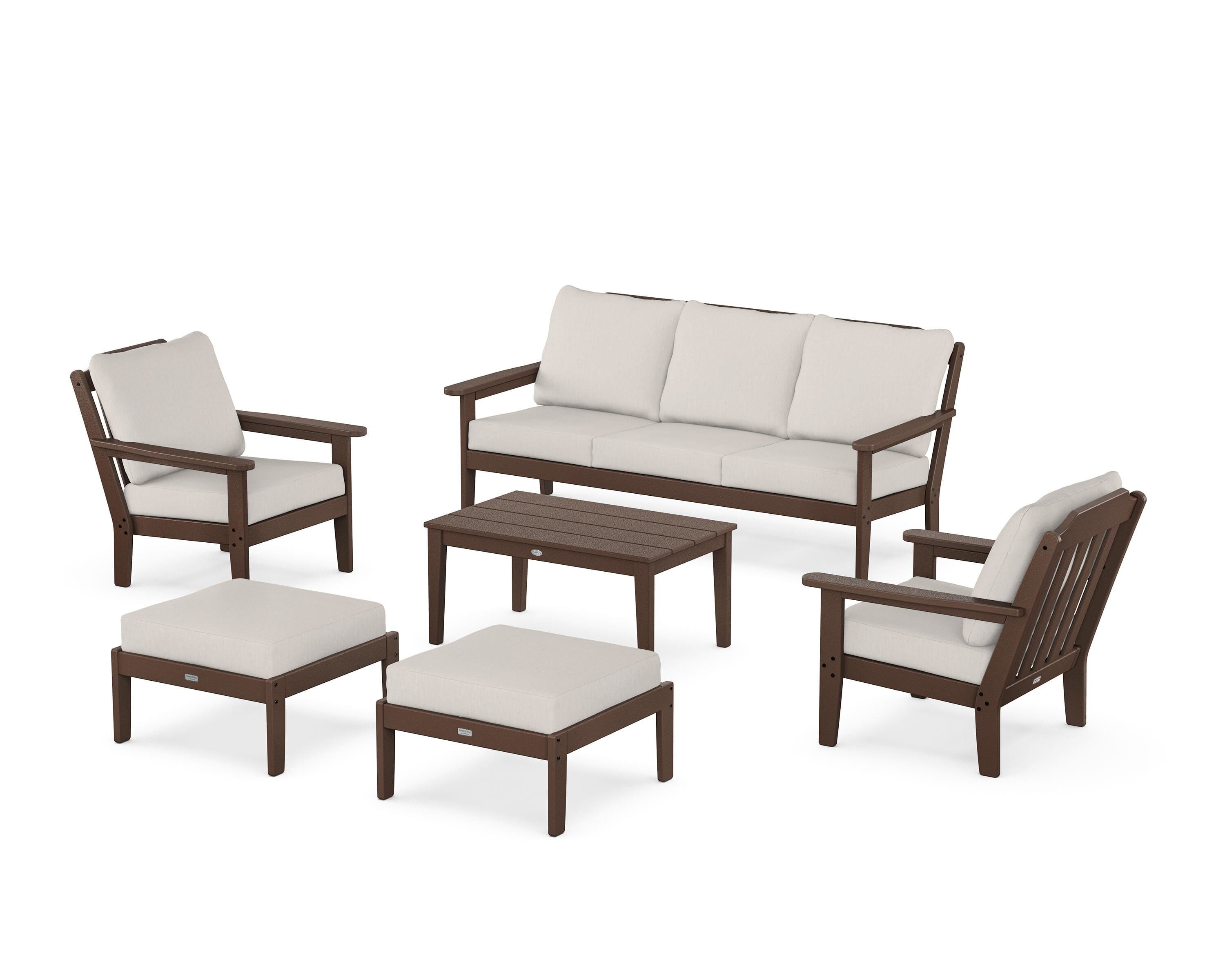 Country Living Cottage 6-Piece Lounge Sofa Set in Mahogany / Cast Ash
