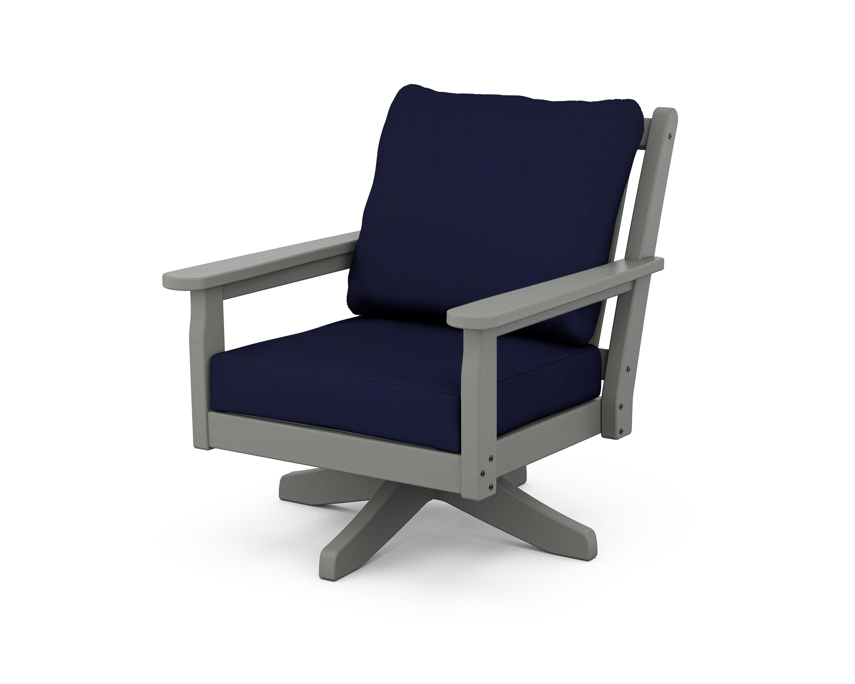 POLYWOOD Chippendale Deep Seating Swivel Chair in Slate Grey / Navy
