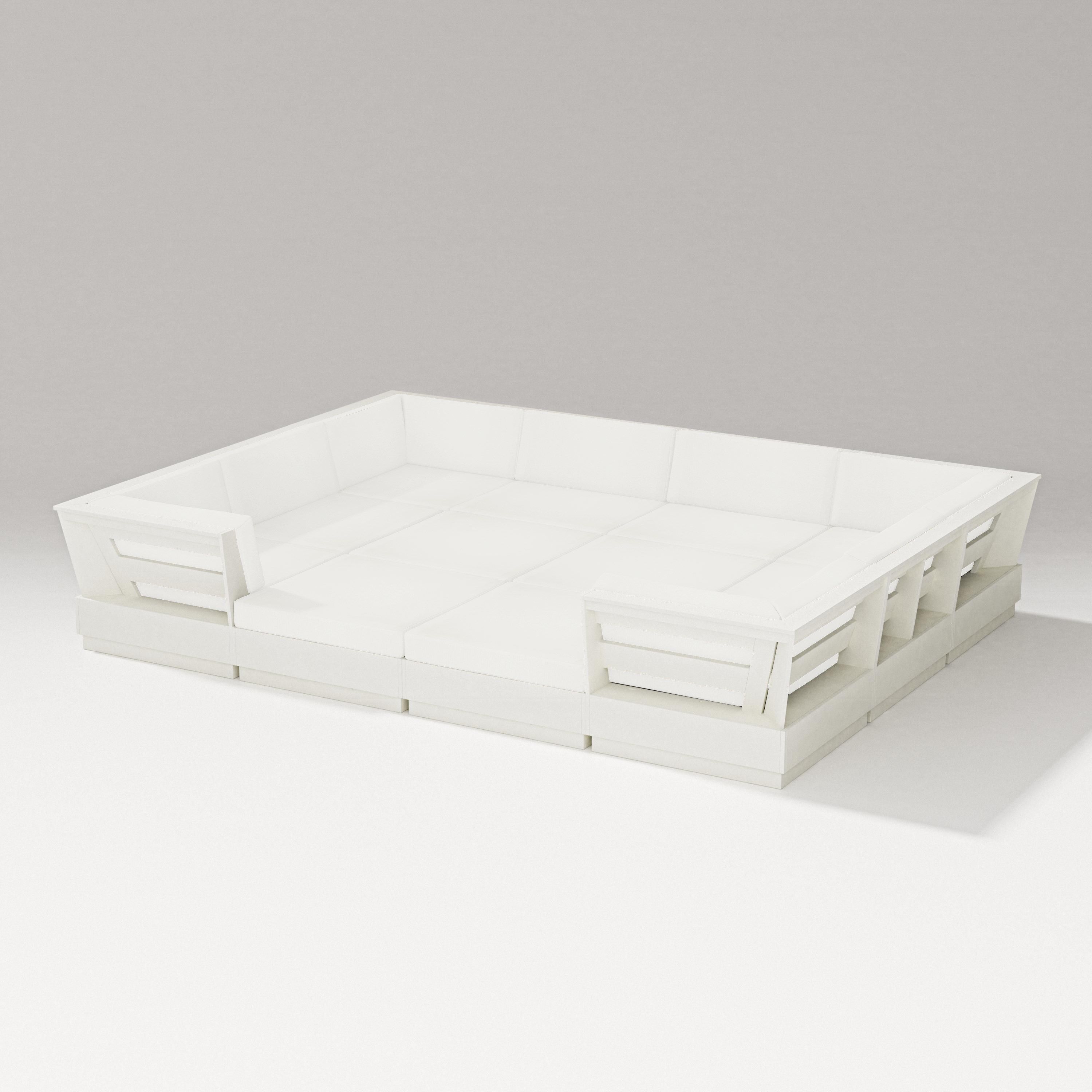 PW Designer Series Elevate 12-Piece Pit Sectional in Vintage White / Natural Linen