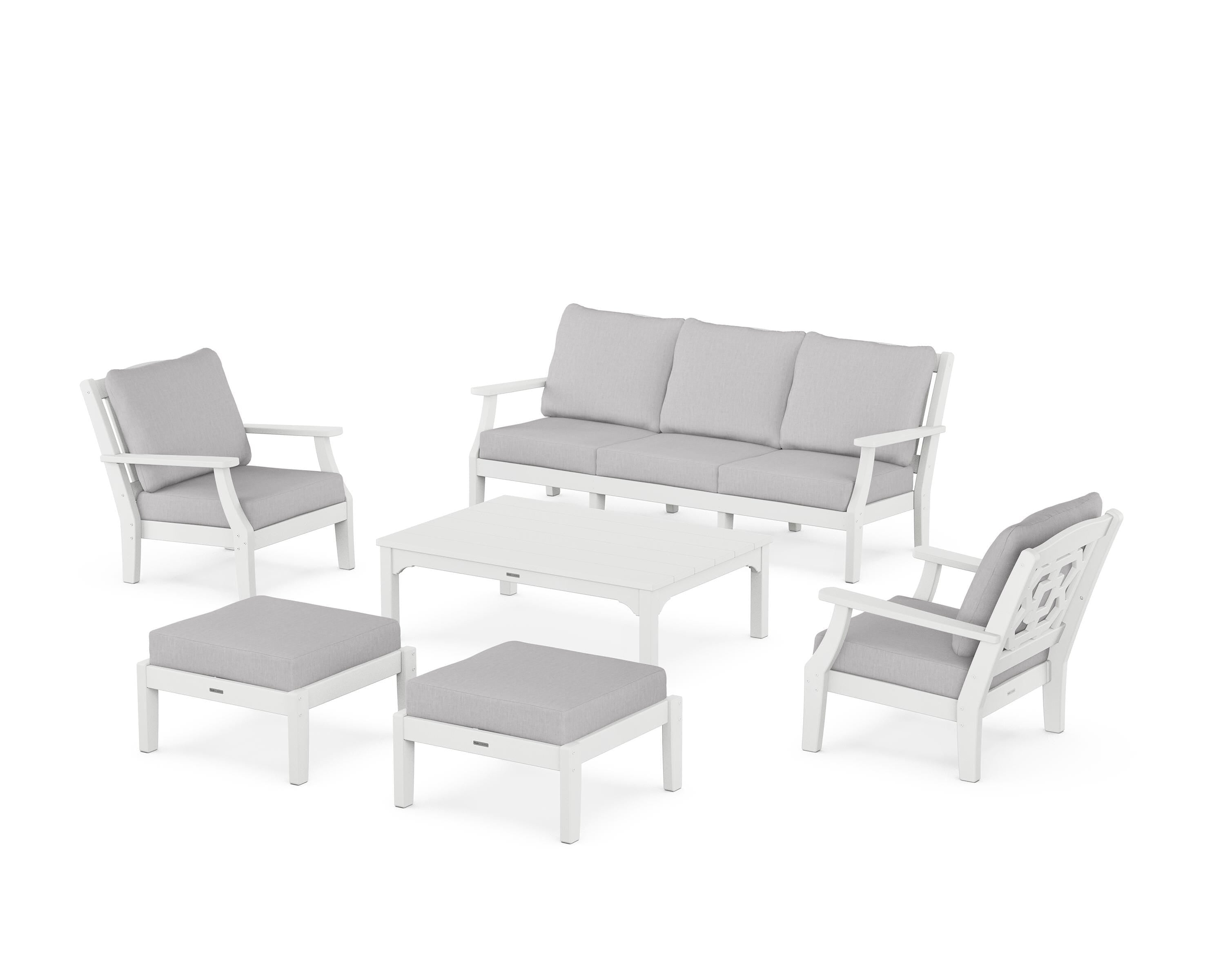 Martha Stewart by POLYWOOD Chinoiserie 6-Piece Lounge Sofa Set in White / Granite