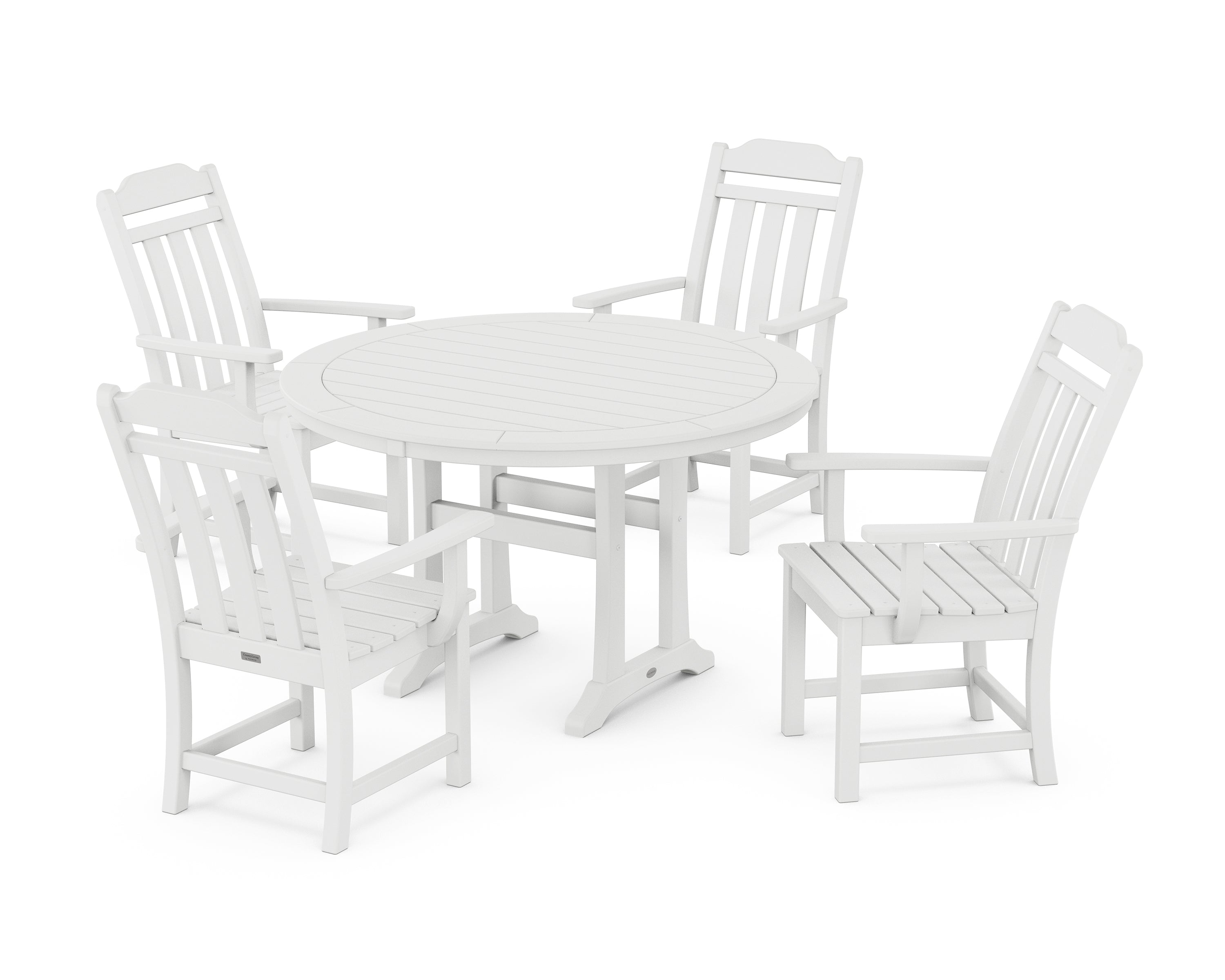 Polywood Country Living 5-Piece Round Dining Set with Trestle Legs in White