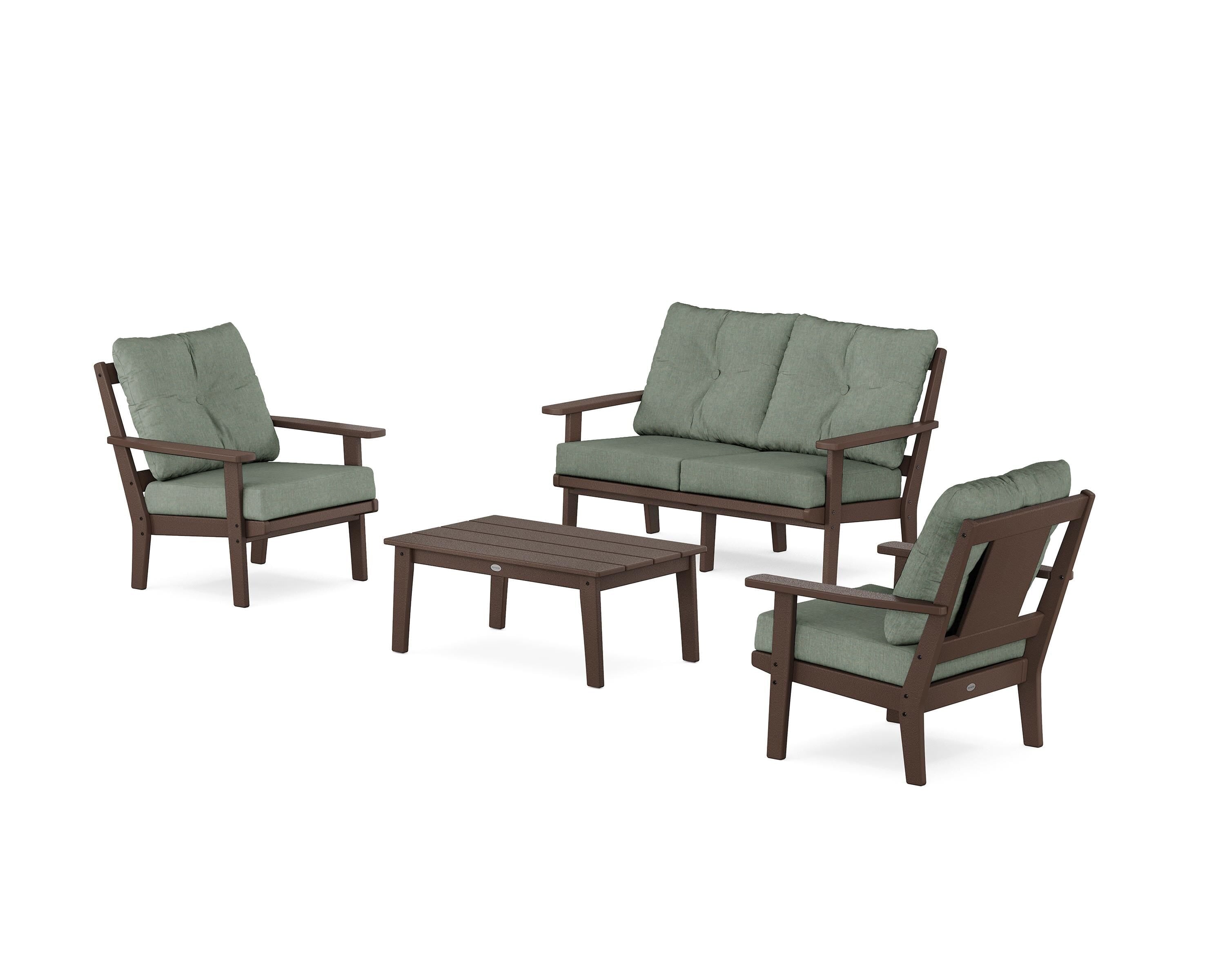 POLYWOOD Prairie 4-Piece Deep Seating Set with Loveseat in Mahogany / Cast Sage