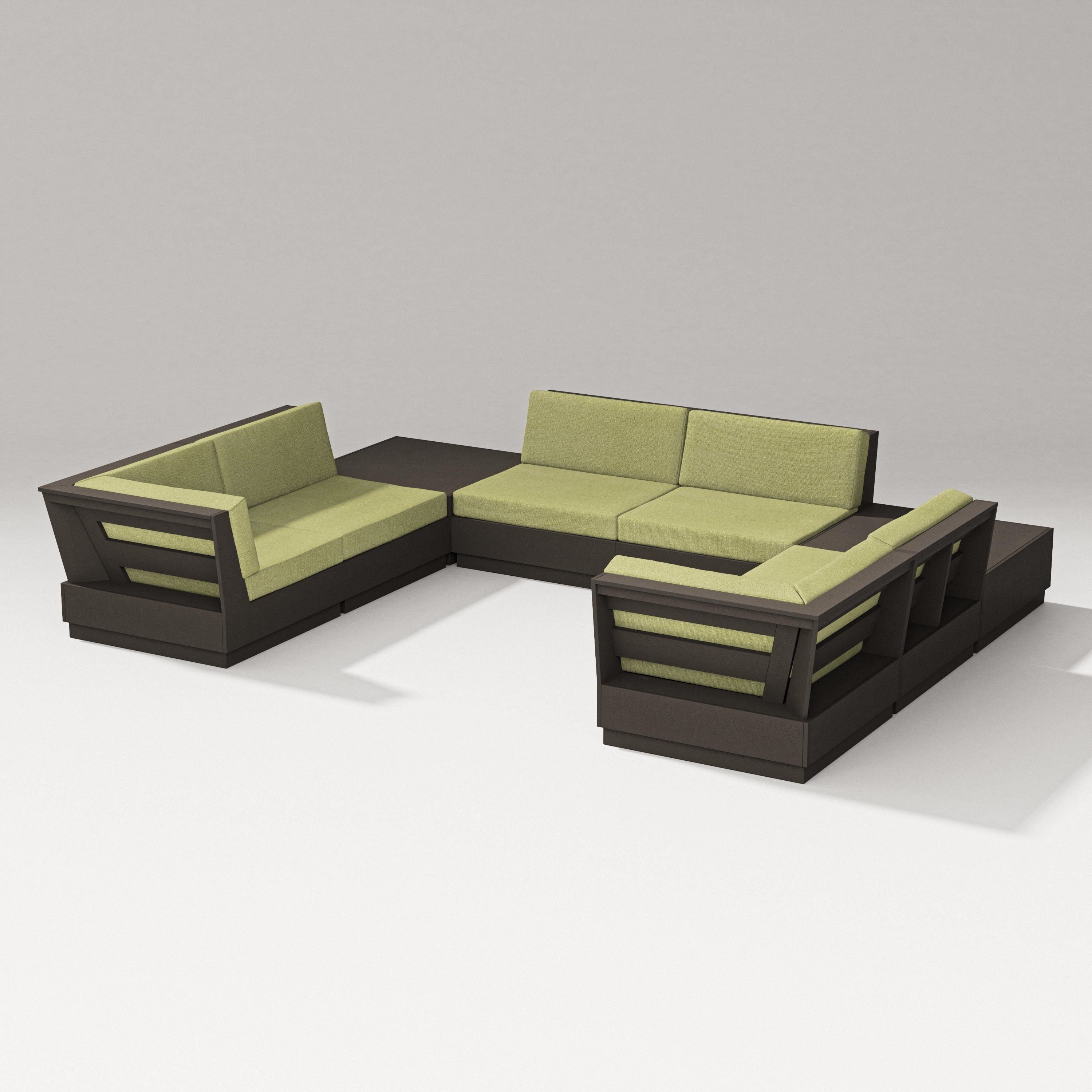 PW Designer Series Elevate 8-Piece U-Shaped Sectional in Vintage Coffee / Chartreuse Boucle