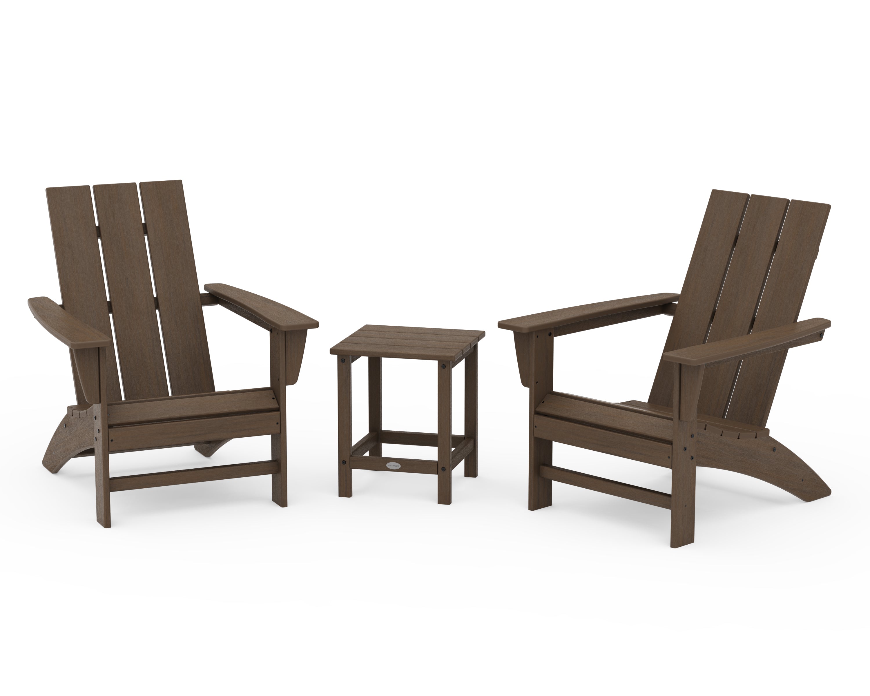 POLYWOOD Modern 3-Piece Adirondack Set with Long Island 18" Side Table in Kona