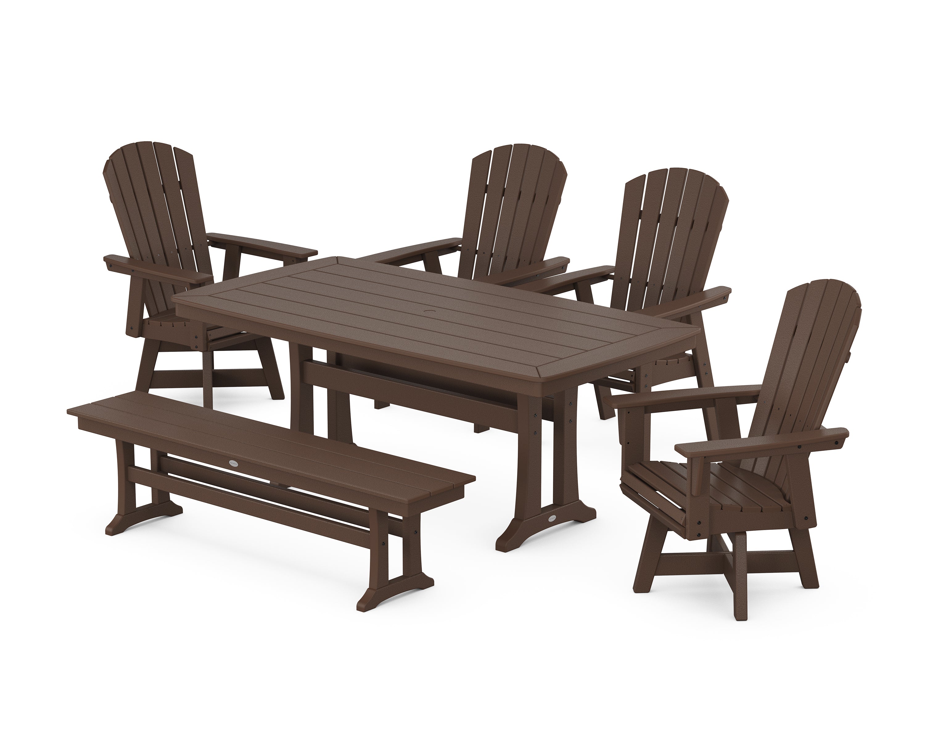 POLYWOOD® Nautical Adirondack Swivel 6-Piece Dining Set with Trestle Legs in Mahogany
