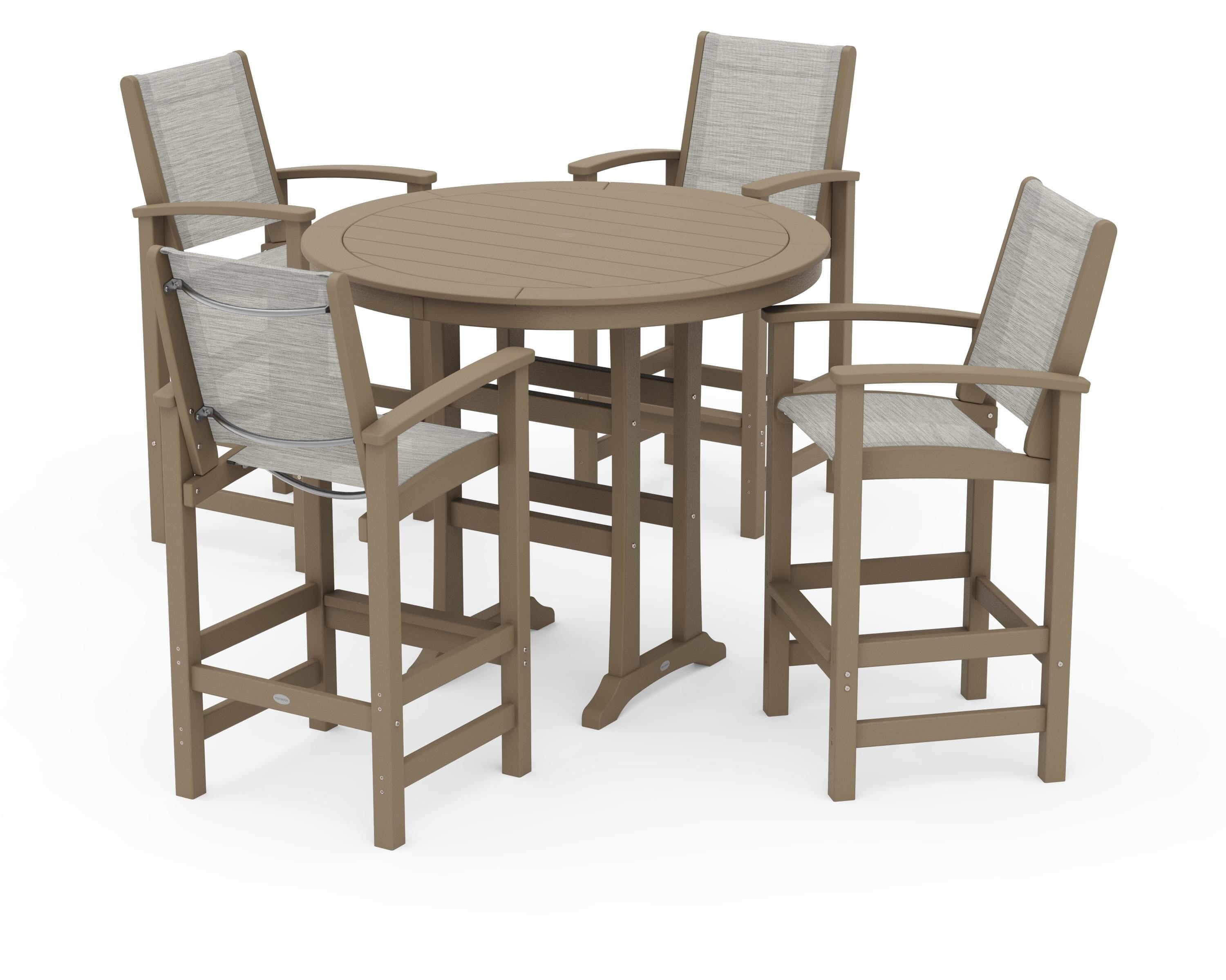 POLYWOOD Coastal 5-Piece Nautical Trestle Bar Set in Vintage Sahara / Birch Sling