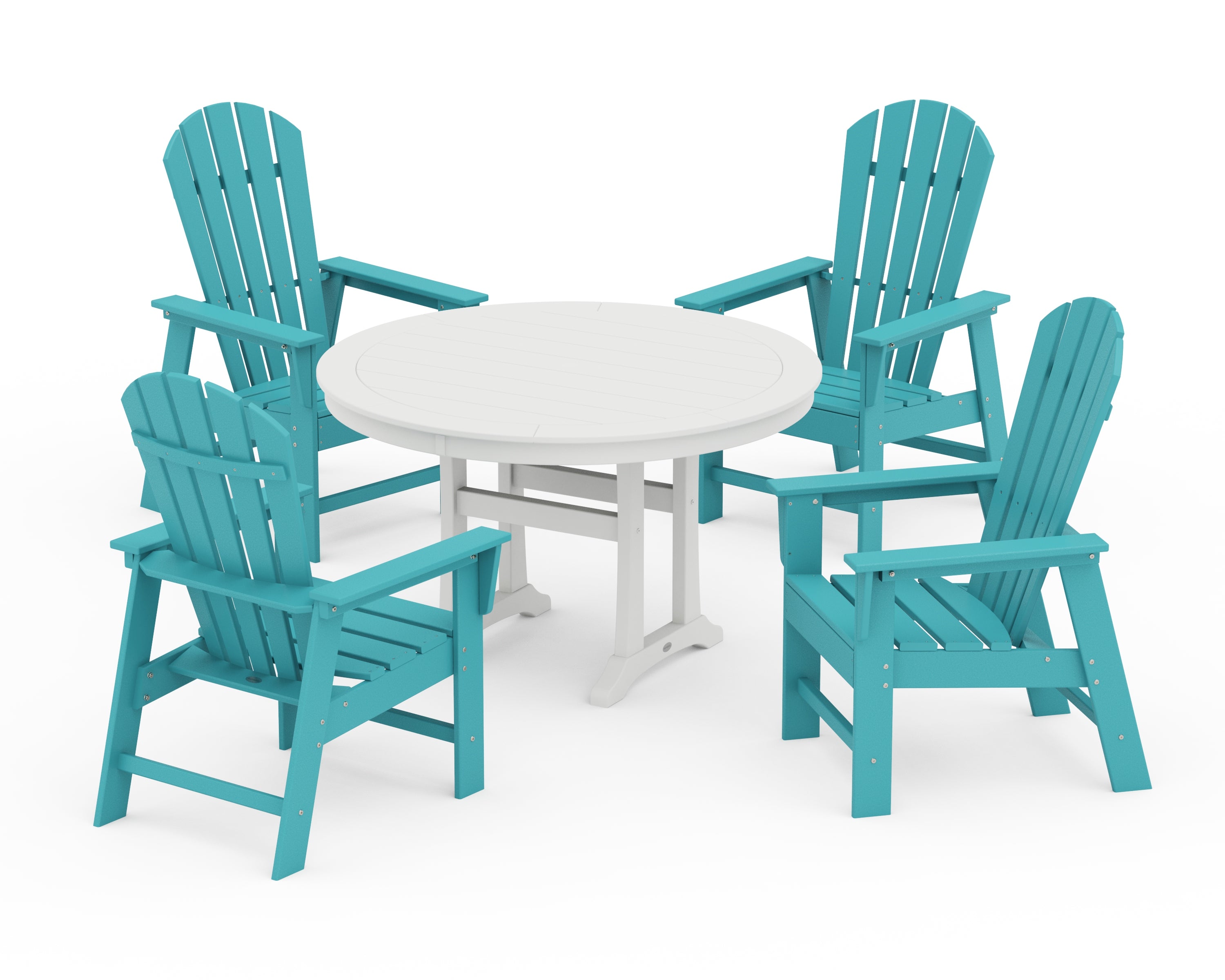 POLYWOOD South Beach 5-Piece Round Dining Set with Trestle Legs in Aruba / White