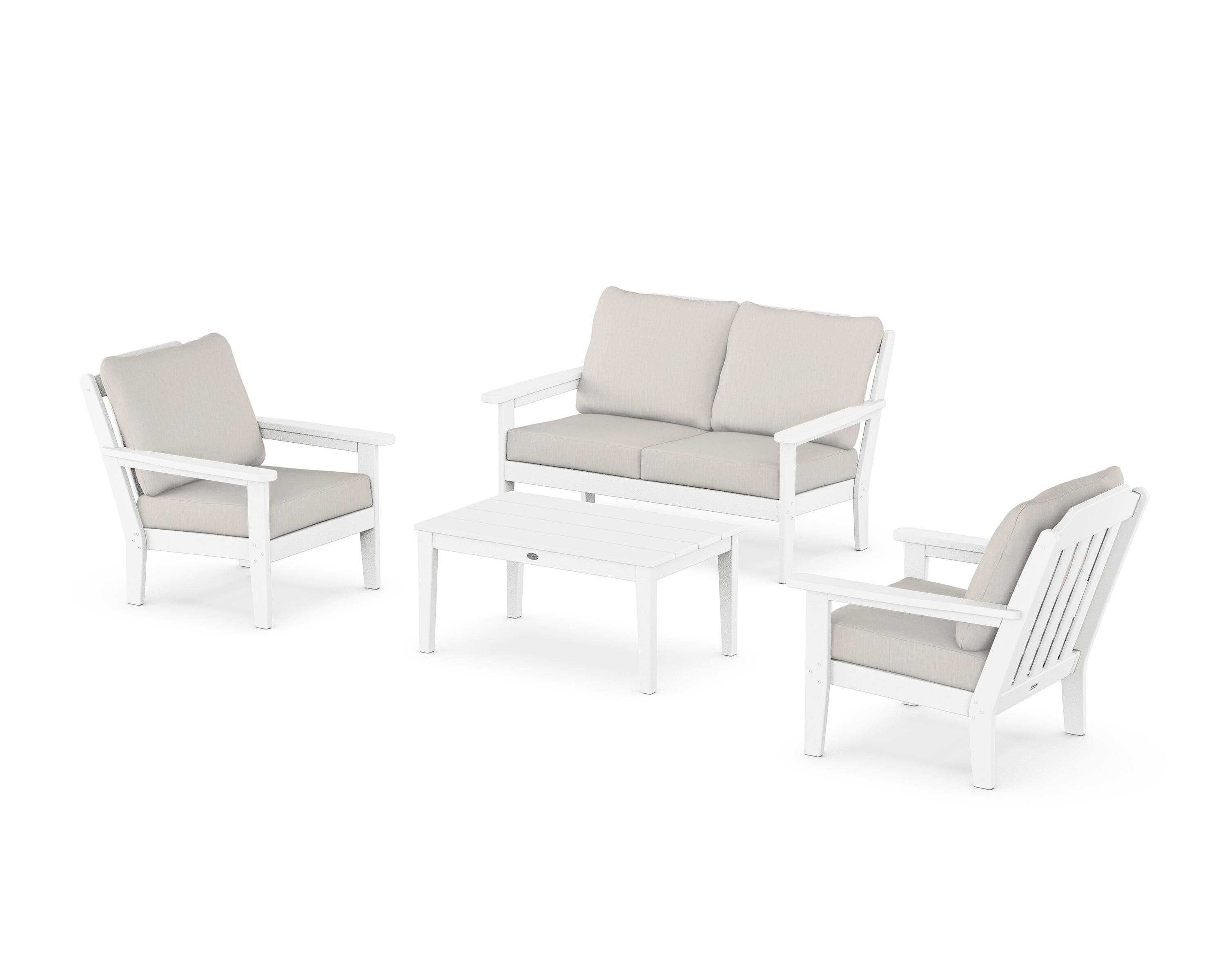 Country Living Cottage 4-Piece Deep Seating Set with Loveseat in White / Cast Ash