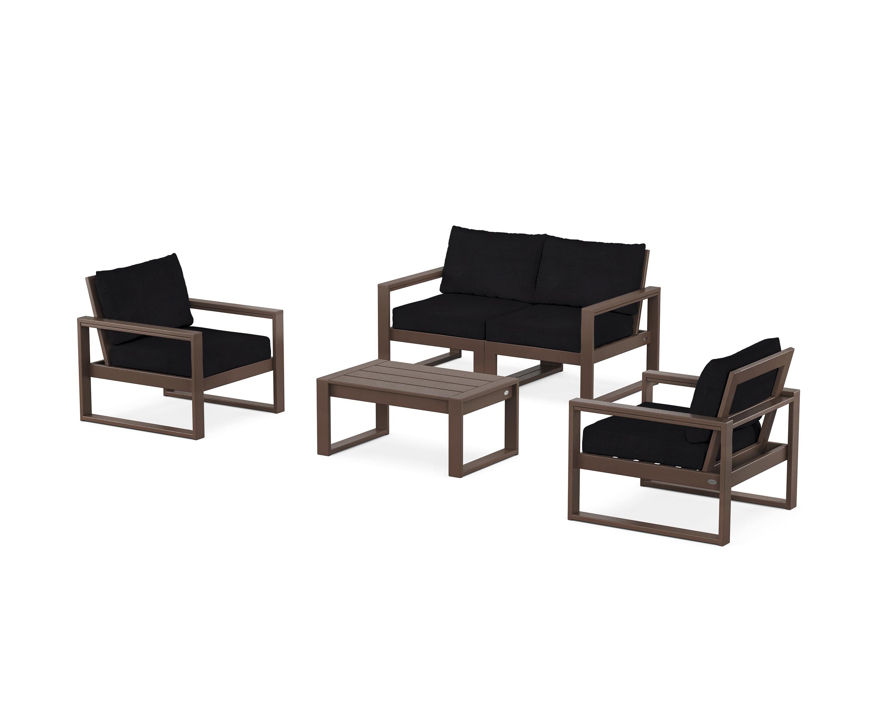 POLYWOOD EDGE Sectional 4-Piece Deep Seating Set with Loveseat in Mahogany / Midnight Linen