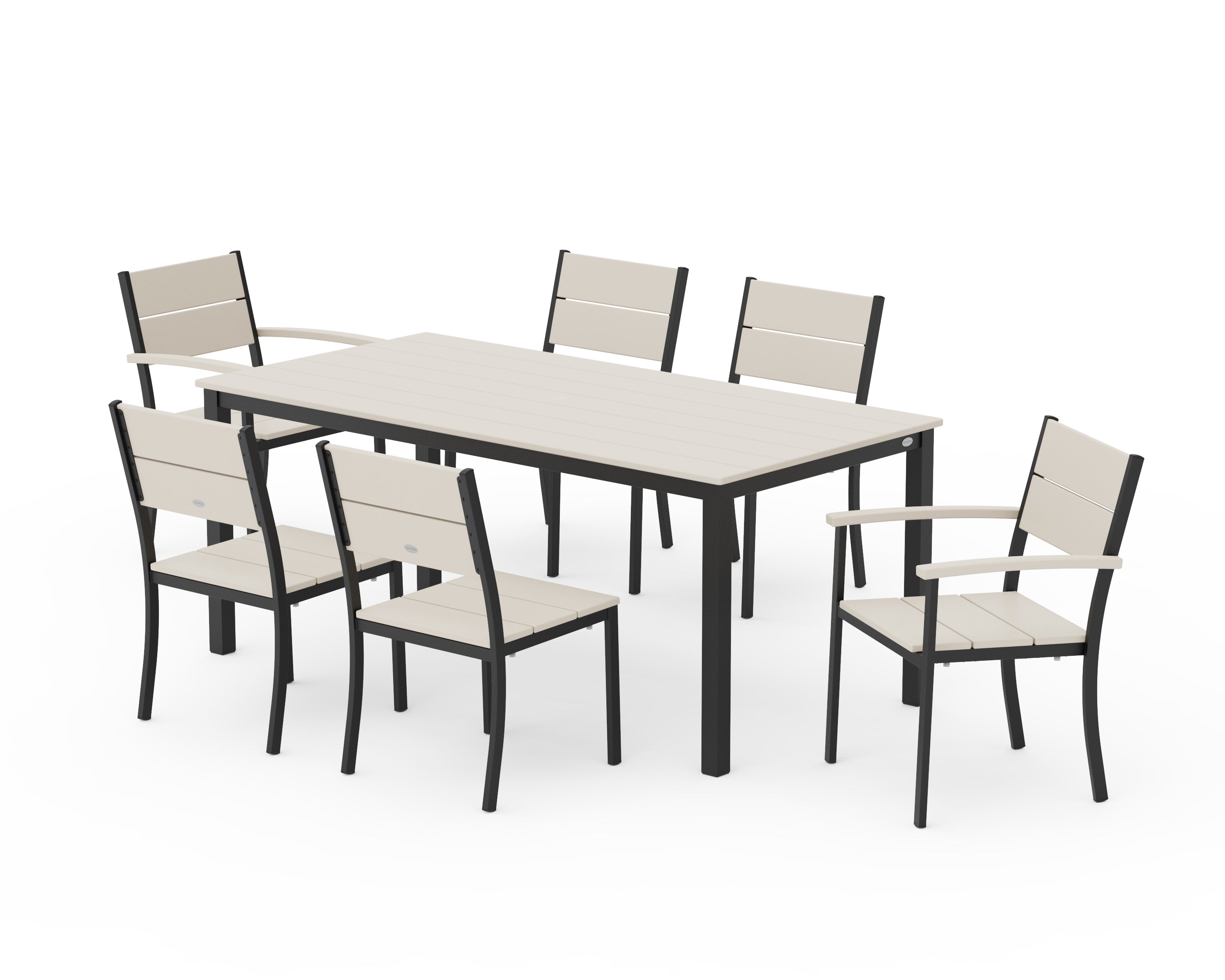 POLYWOOD Main Street 7-Piece Dining Set in Black / Sand