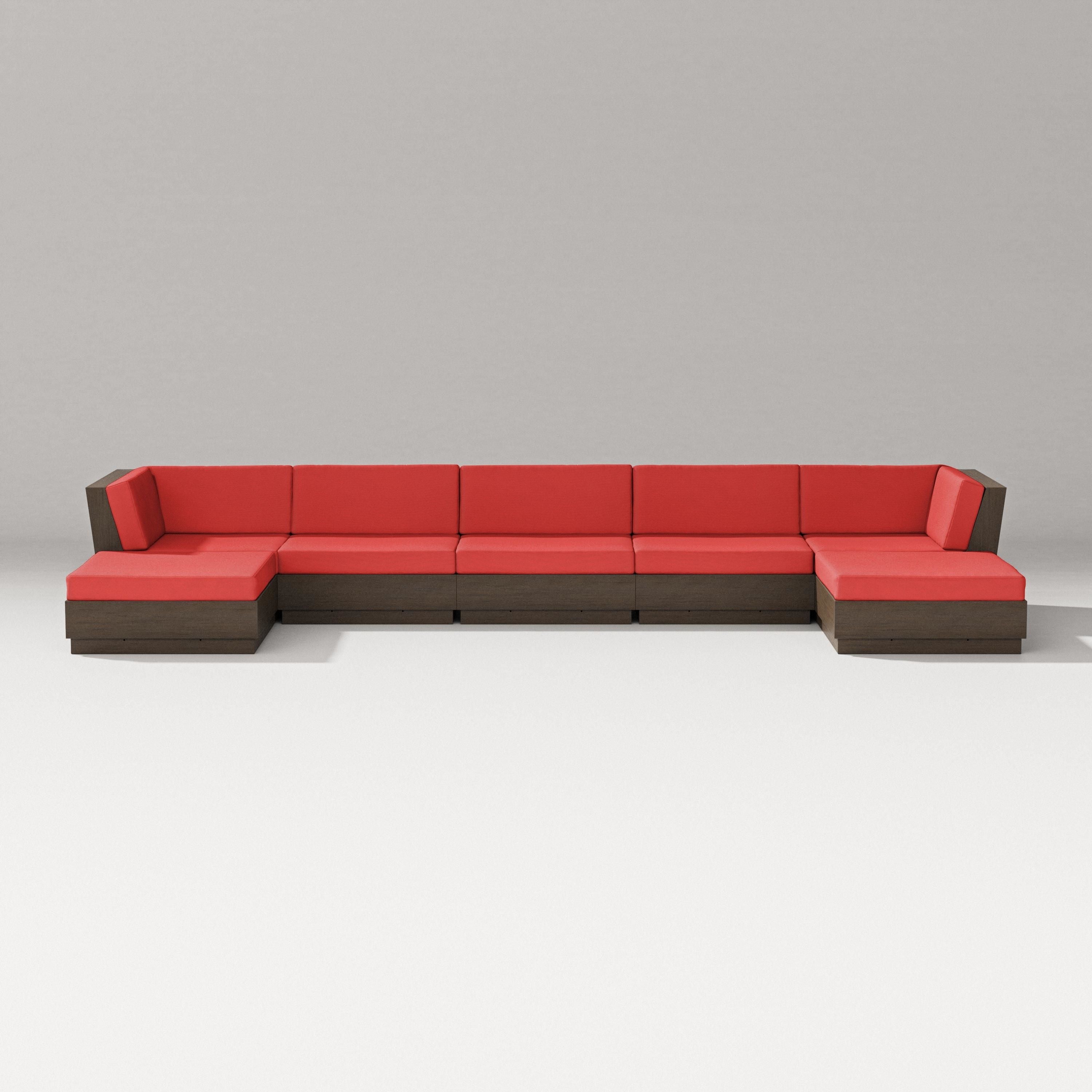 PW Designer Series Elevate 7-Piece Double Chaise Sectional in Kona / Crimson Linen