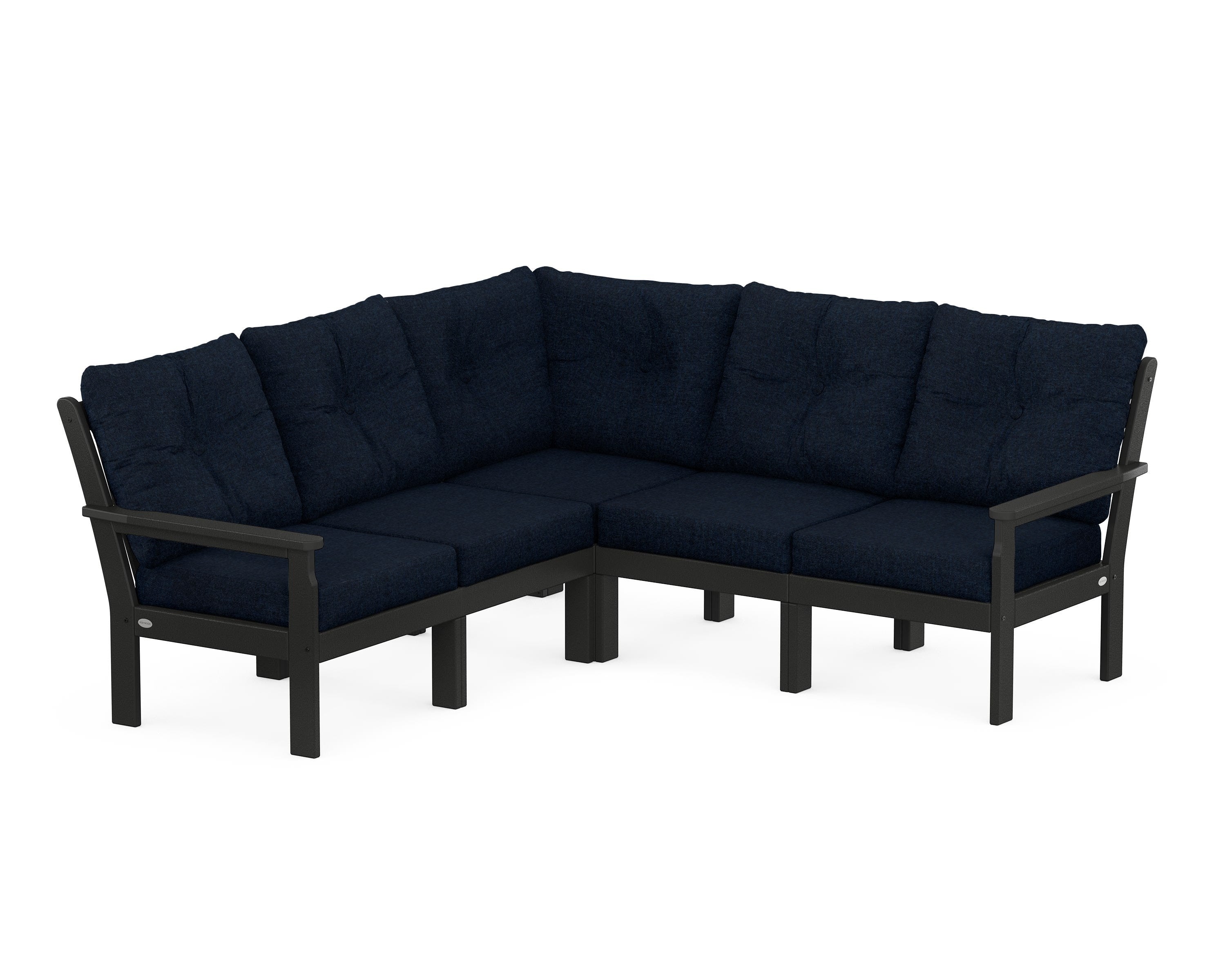 POLYWOOD Vineyard 5-Piece Sectional in Black / Marine Indigo